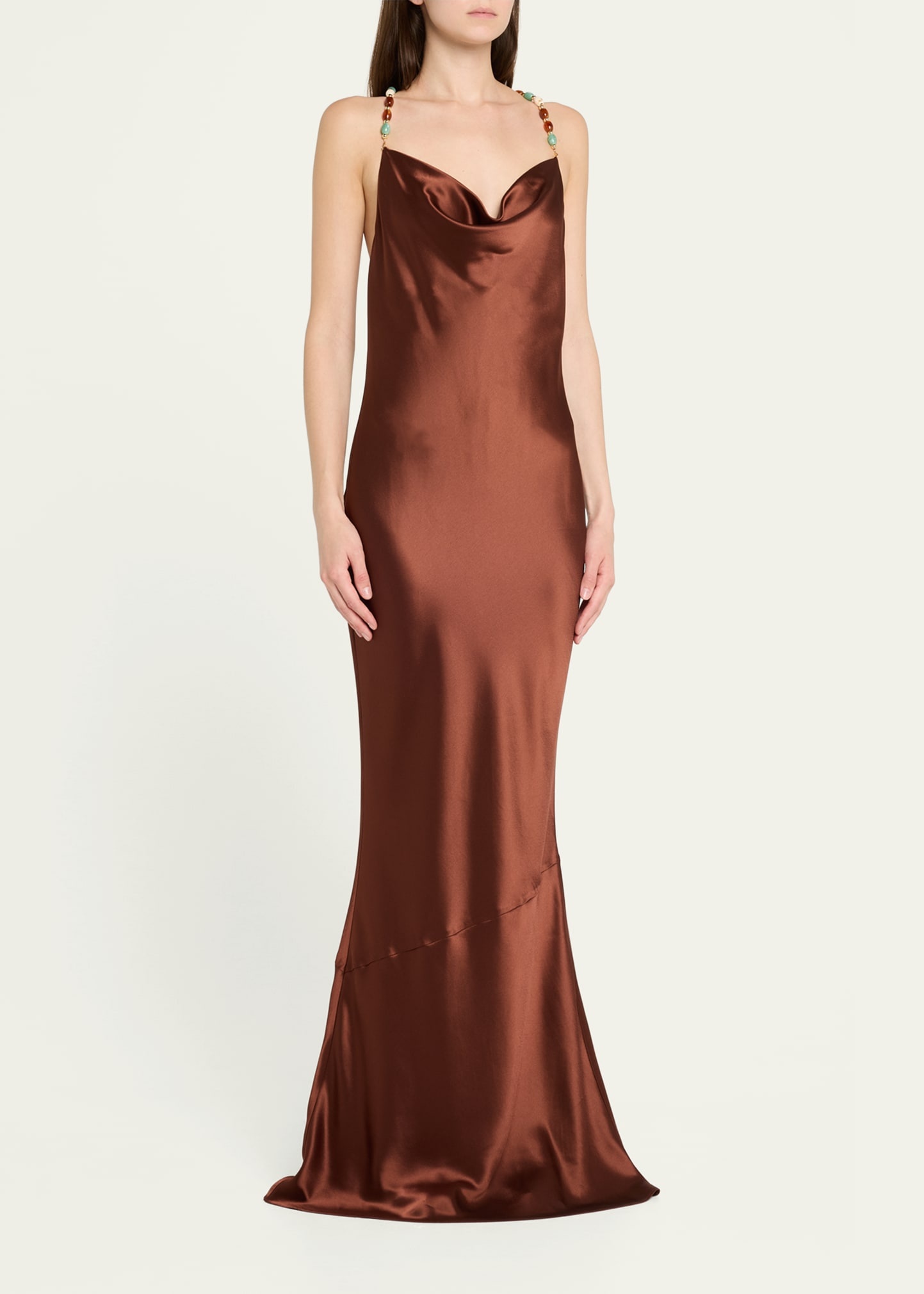 Finley Beaded Satin Slip Gown - 4