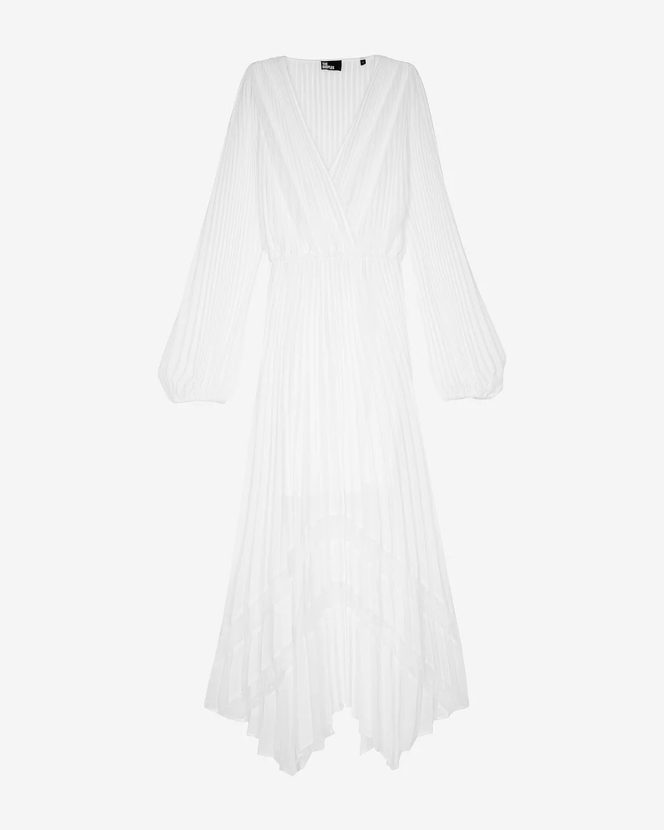 ECRU PLUMETIS LONG PLEATED DRESS - 1