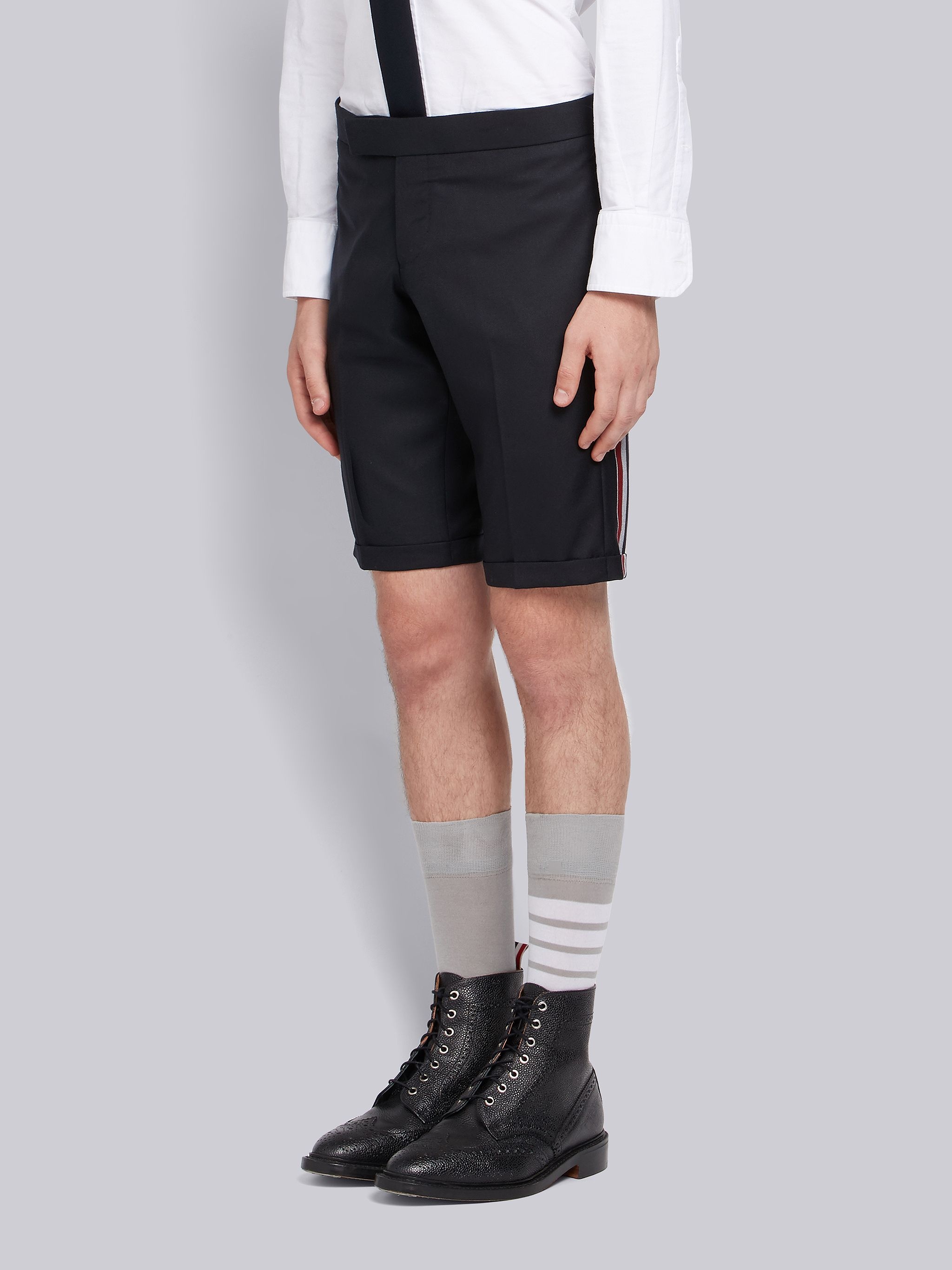 Engineered Side Seam Stripe Solid Wool Twill Skinny Shorts - 2
