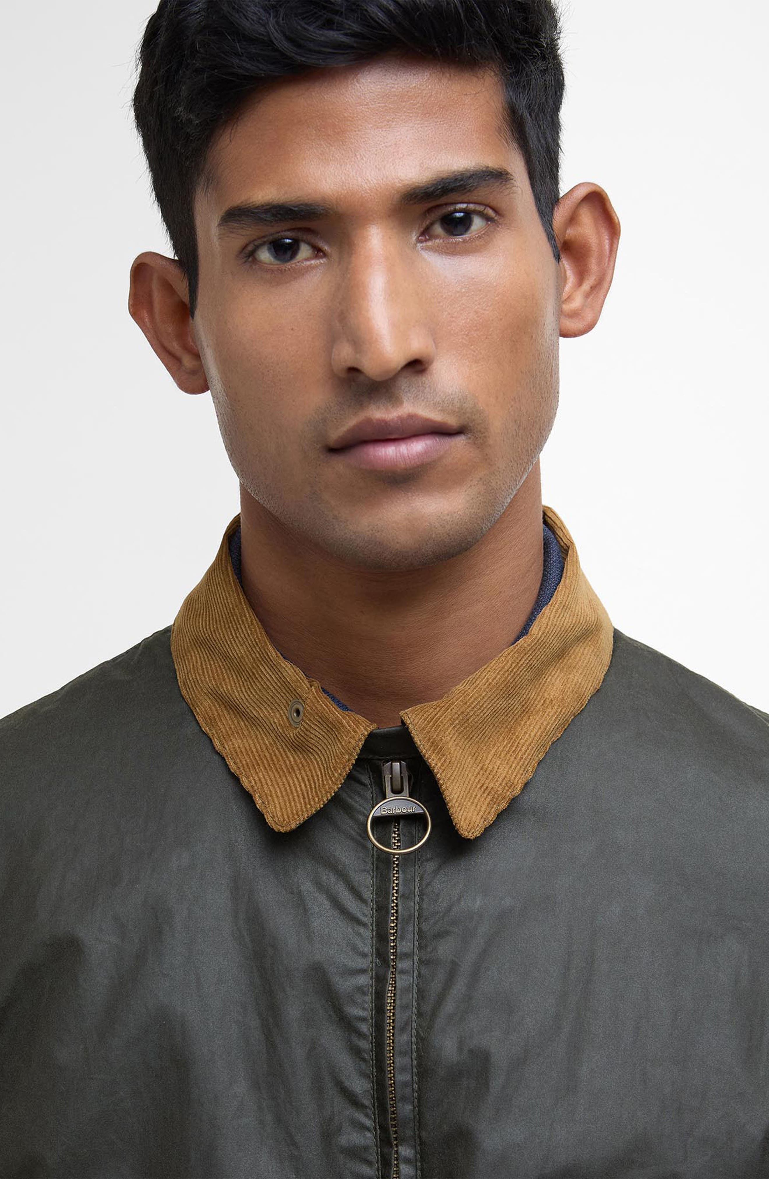 Barbour Newbury Water Resistant Waxed Cotton Jacket in Archive Olive/Heritage Check at Nordstrom - 5