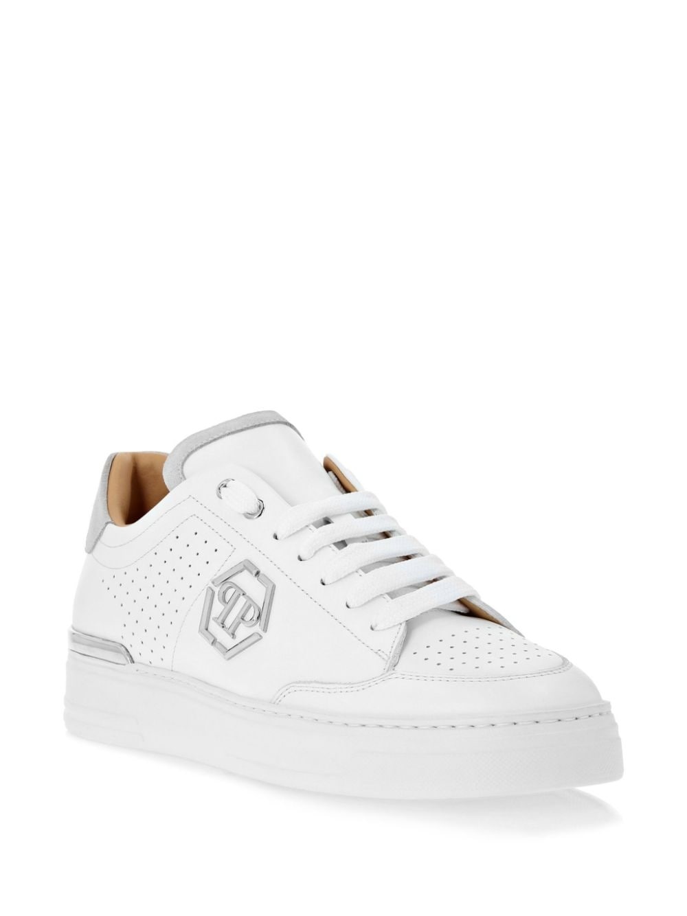 logo-plaque leather sneakers - 2