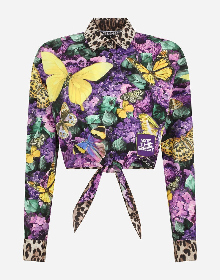 Short poplin shirt with butterfly print and knot detail - 3