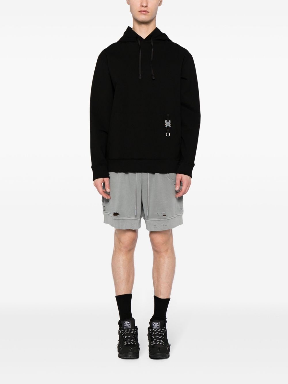 ripped-detailing cotton track shorts - 2