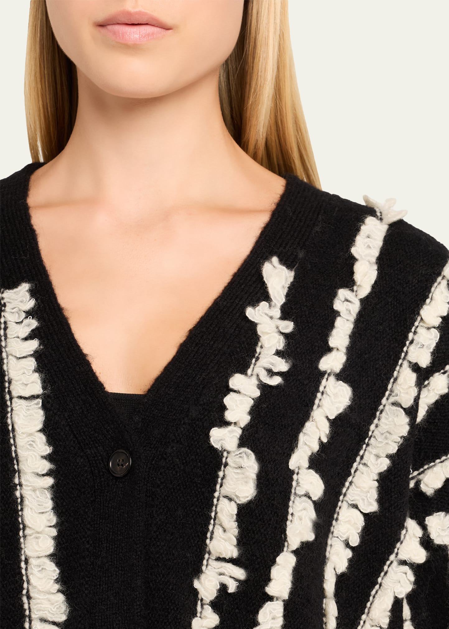 Joseph Striped Fringe V-Neck Cardigan - 5