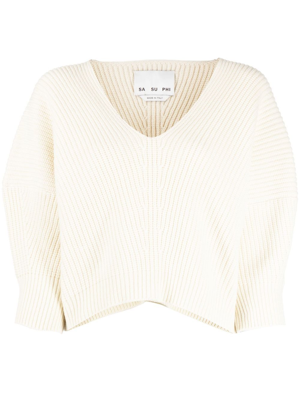 V-neck ribbed-knit jumper - 1