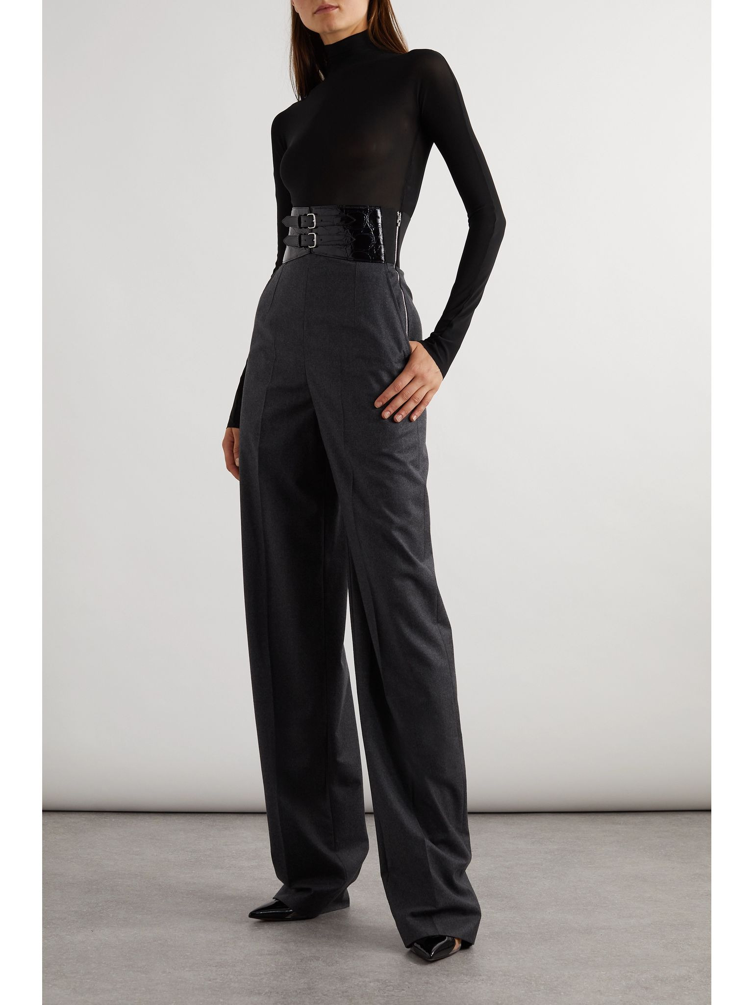 Archetypes belted wool-flannel wide-leg pants Gray - 2