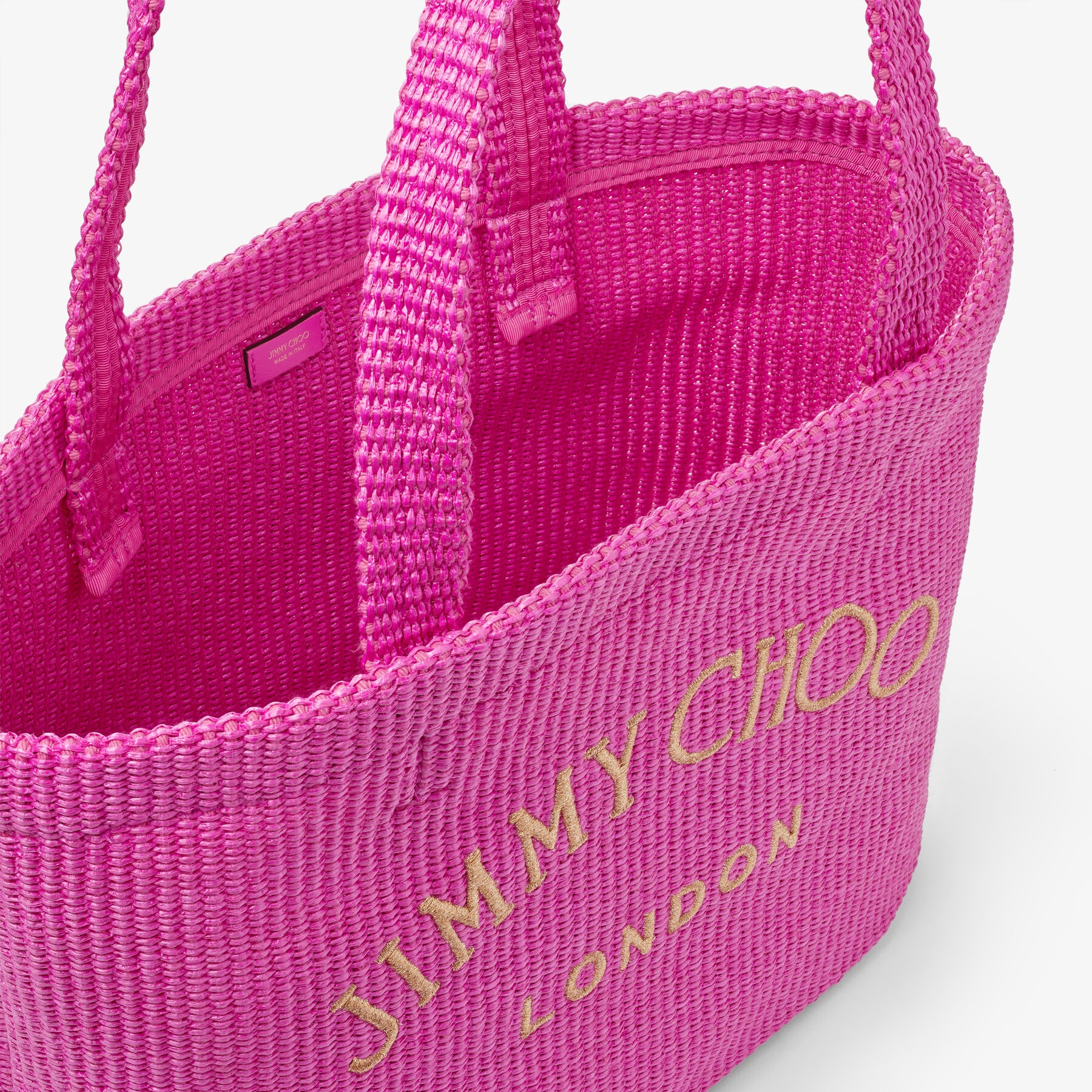 Beach Tote 
Fuchsia Raffia Tote Bag with Jimmy Choo Embroidery - 4