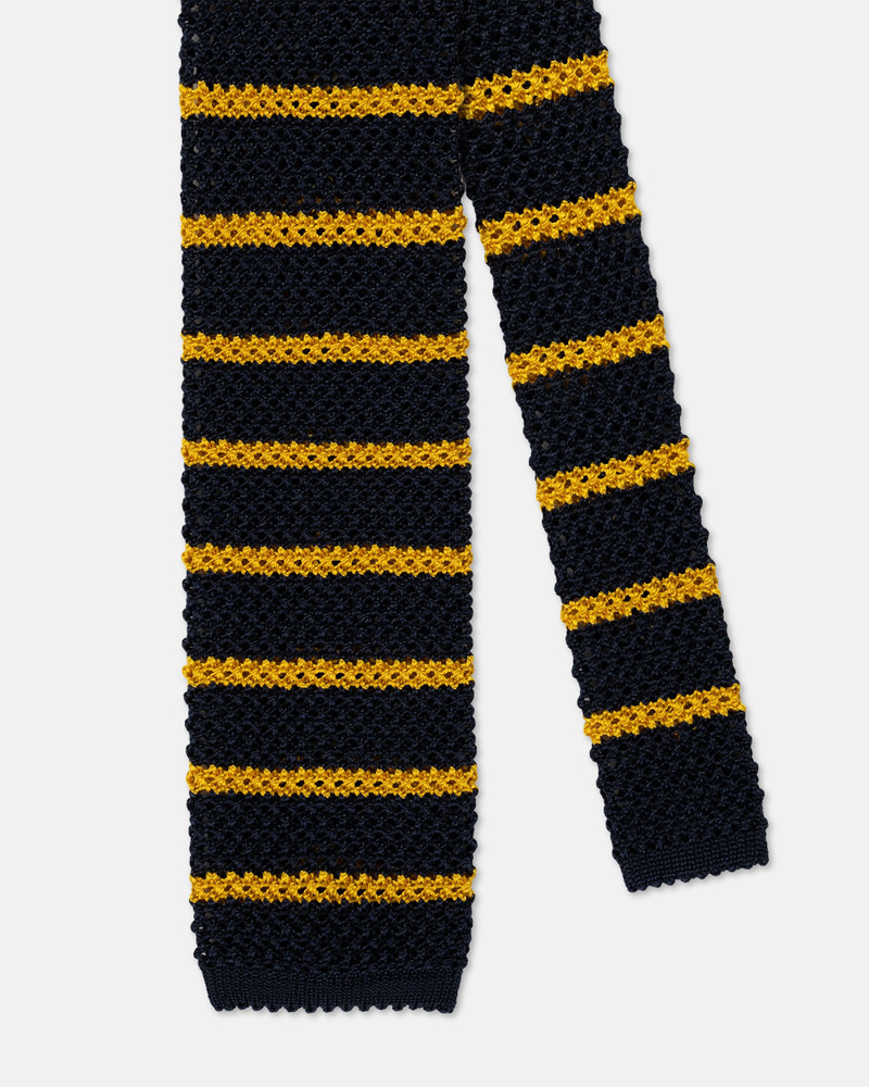 J. PRESS MADE-IN-ITALY NAVY & YELLOW BAR STRIPE SILK KNIT TIE outlook