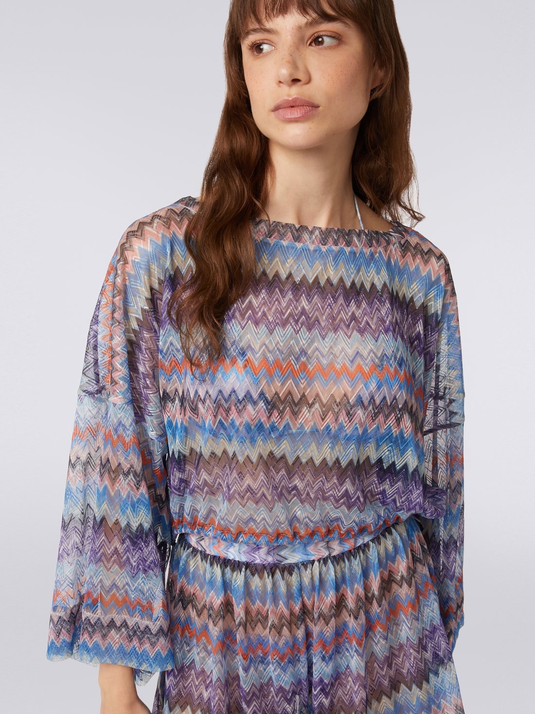 Chevron viscose tulle cover up blouse - 5