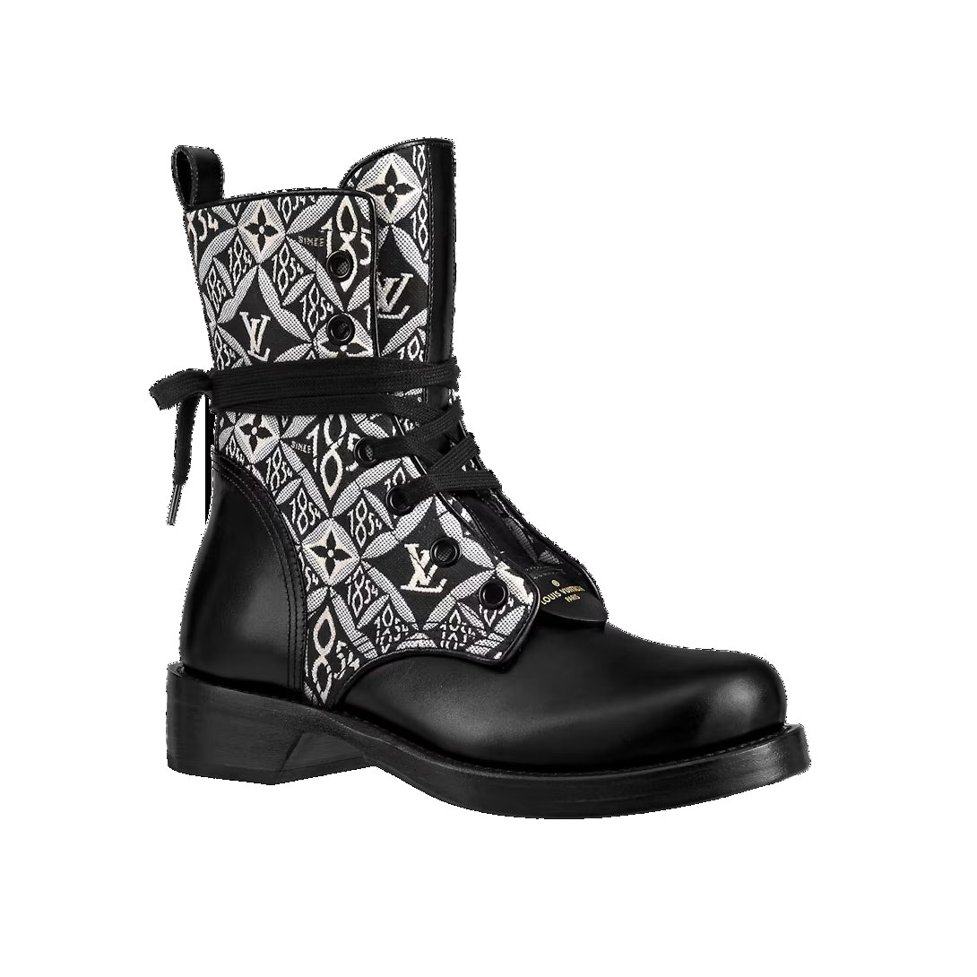 (WMNS) LOUIS VUITTON Since 1854 Metropolis Flat Ranger Boots 'Black with Grey Denim Monogram' 1AB2WR - 2