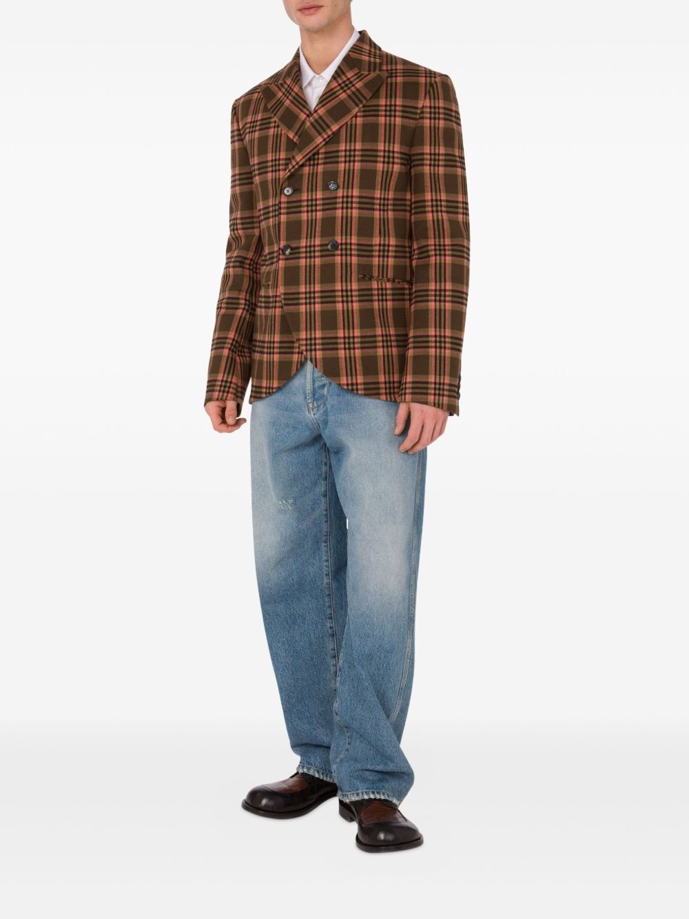 double-breasted checked blazer - 2