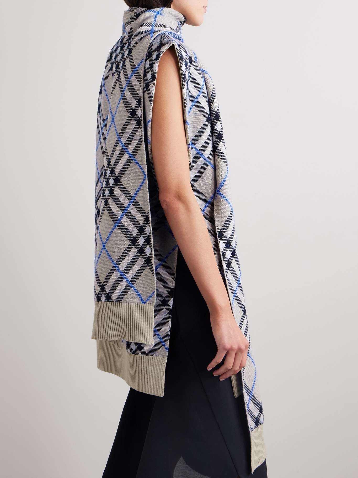 Draped checked wool-blend cardigan - 3