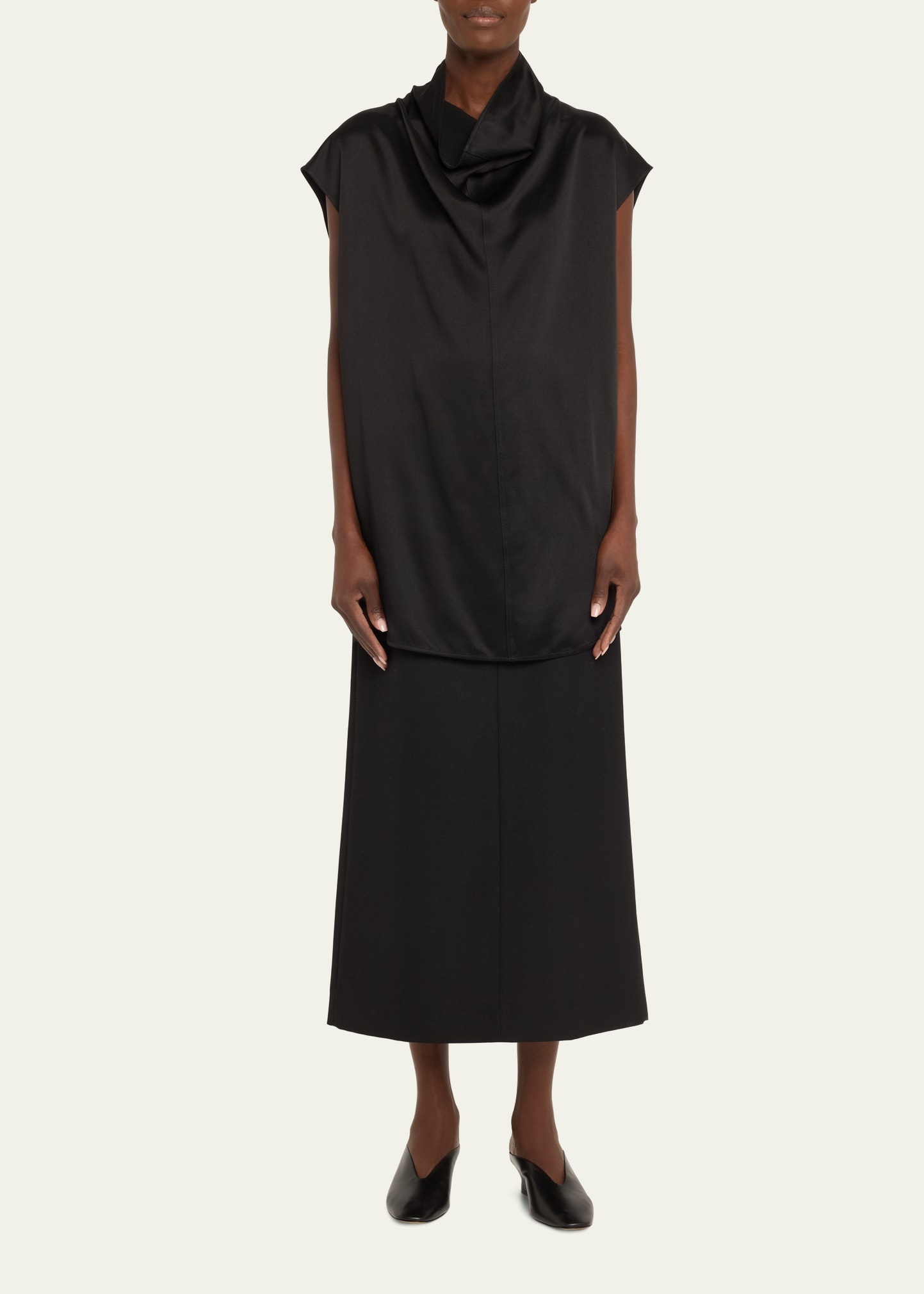 Low-Waist Tailored Straight Midi Skirt - 2
