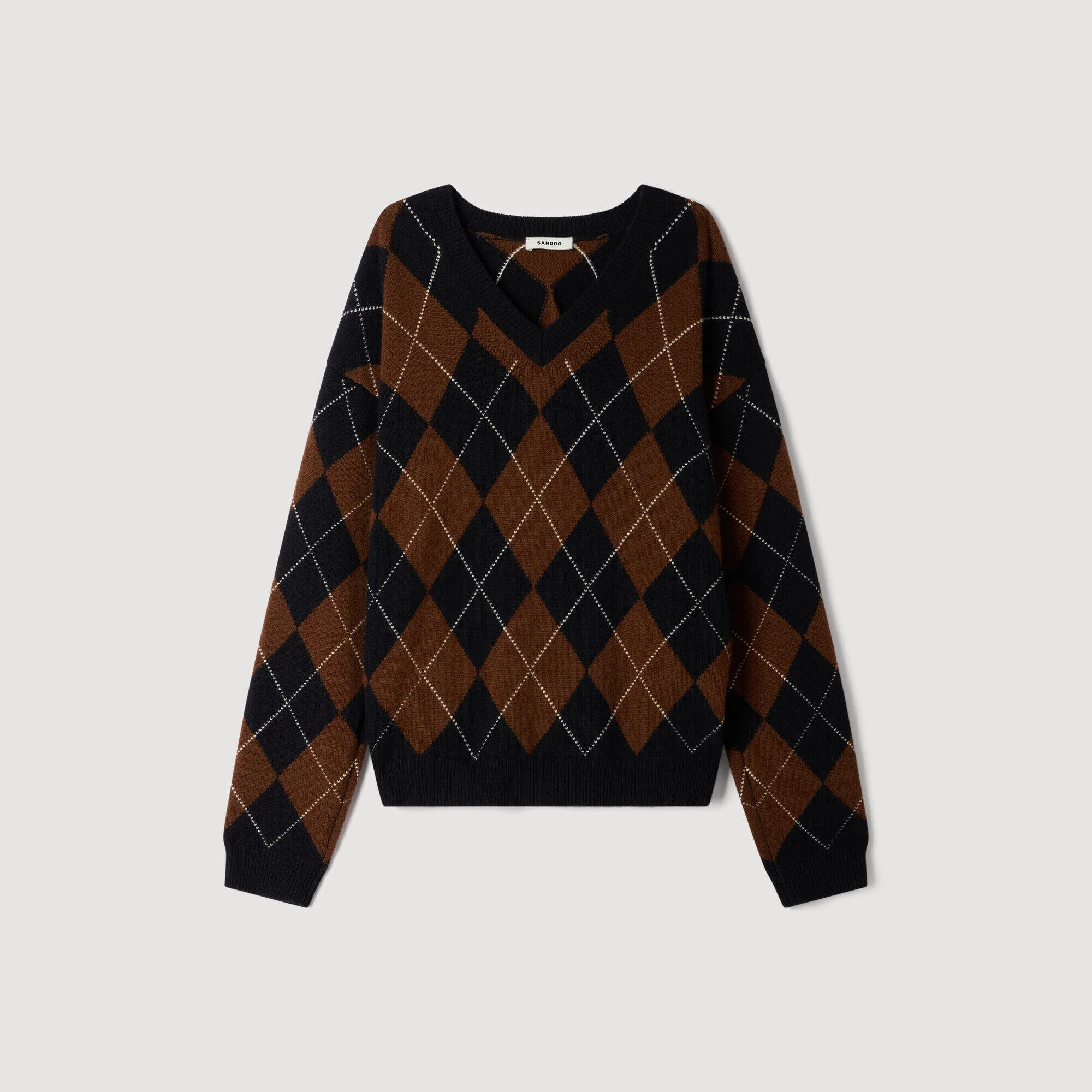 RHINESTONE ARGYLE JUMPER - 1
