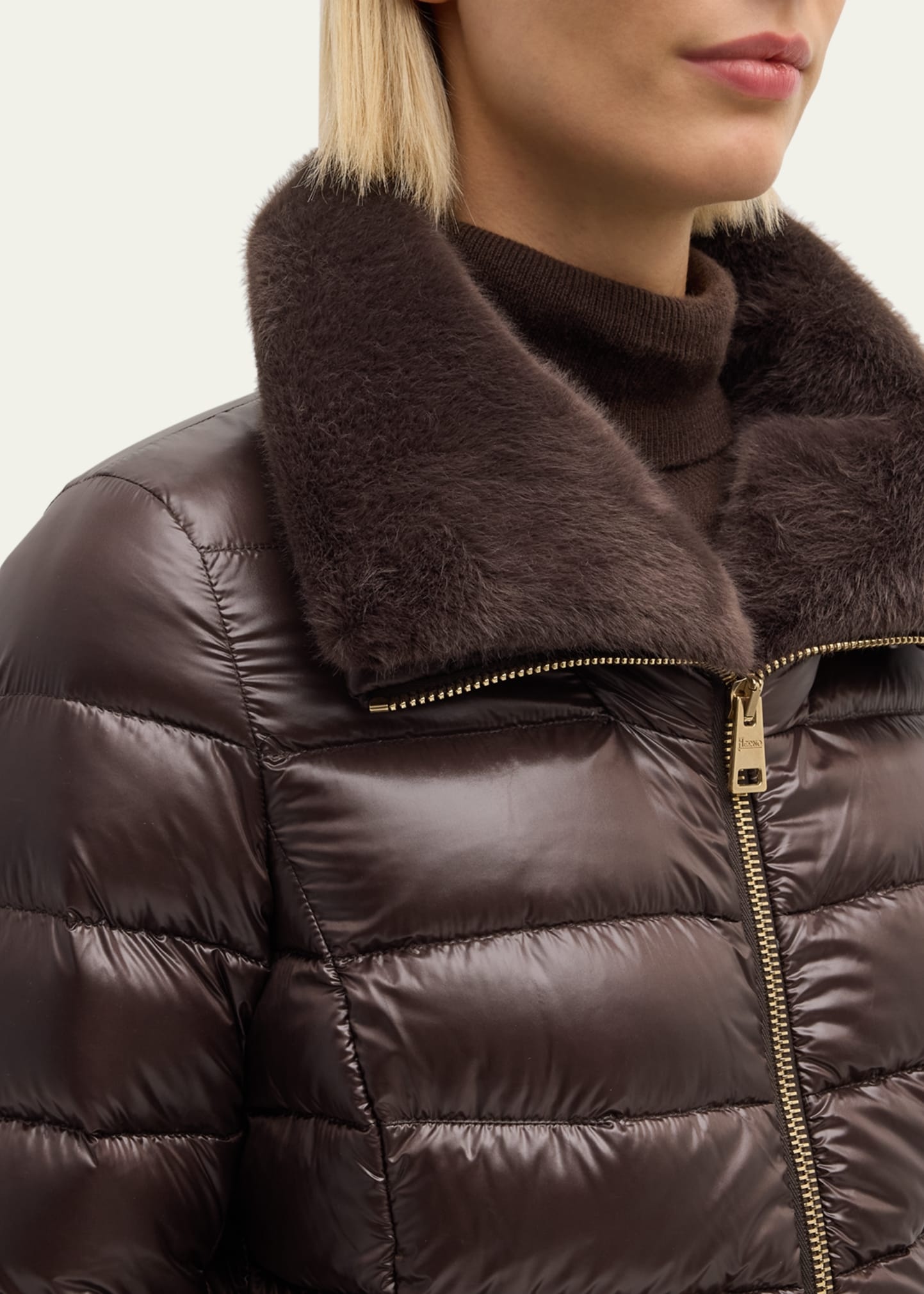 Faux Fur Ultralight Nylon Puffer Jacket - 5