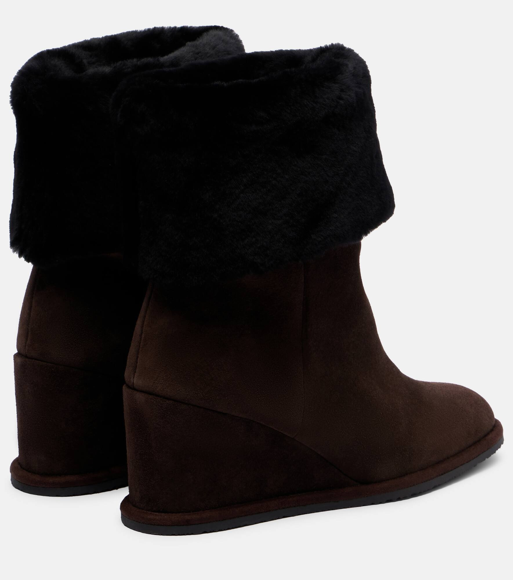 Shearling-lined suede wedge ankle boots - 2