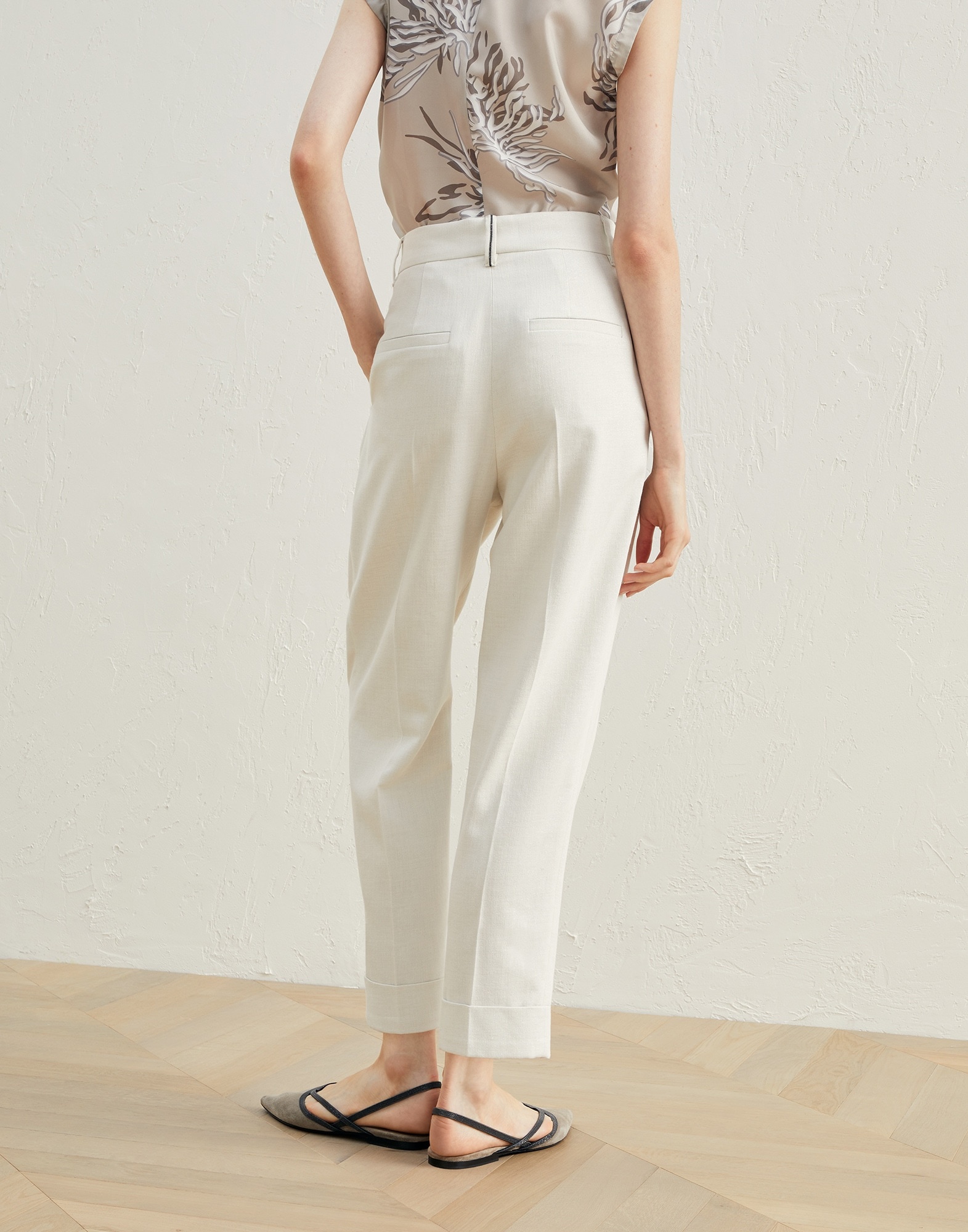 Cotton and viscose sparkling twill baggy sartorial trousers with monili - 2