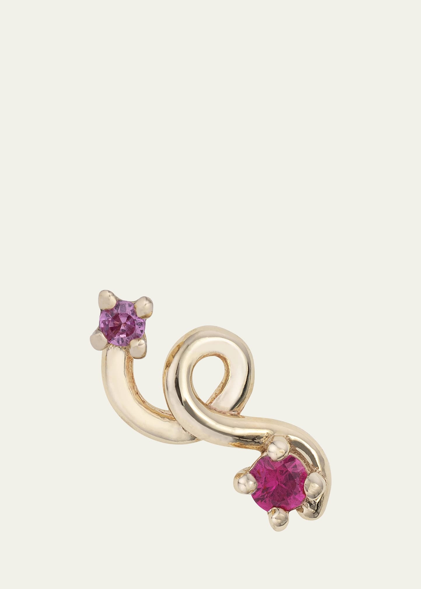 9K Yellow Gold Ruby and Pink Sapphire Mini Loop Earring, Single - 1