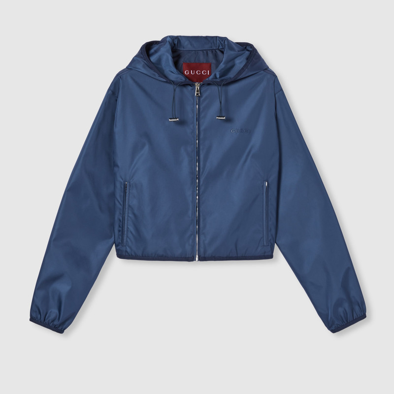 Gabardine jacket with metal logo 1