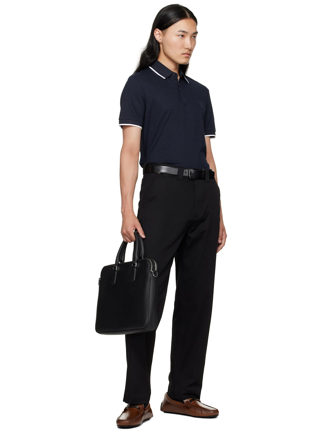 Black Italian-Leather Polished Buckle Belt - 2