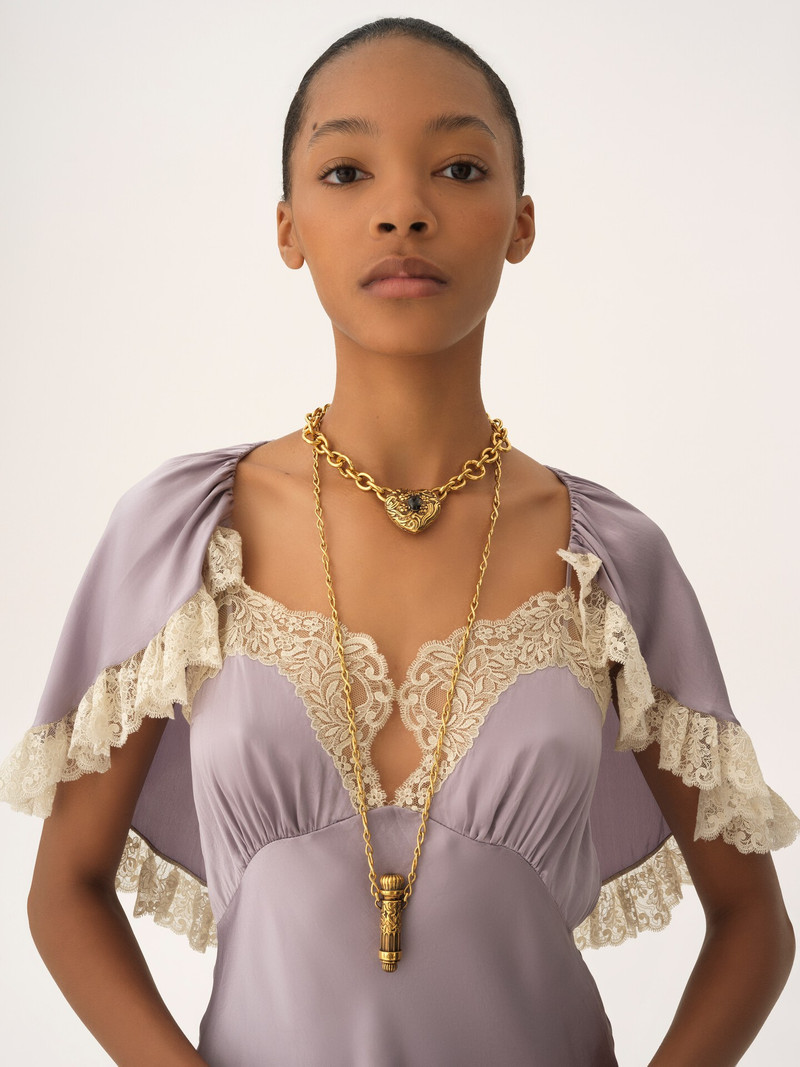 MINI CAPE DRESS IN WASHED SILK SATIN & LACE 5