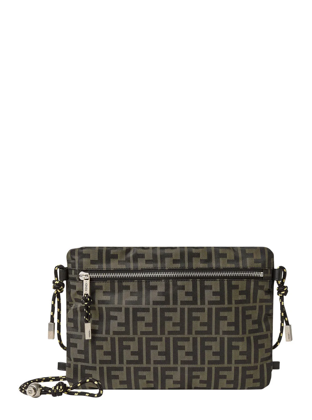 Fendi Men Brown Clutch Bag With Rope Shoulder Strap And Zip Closure In Ff Canvas For Women - 1