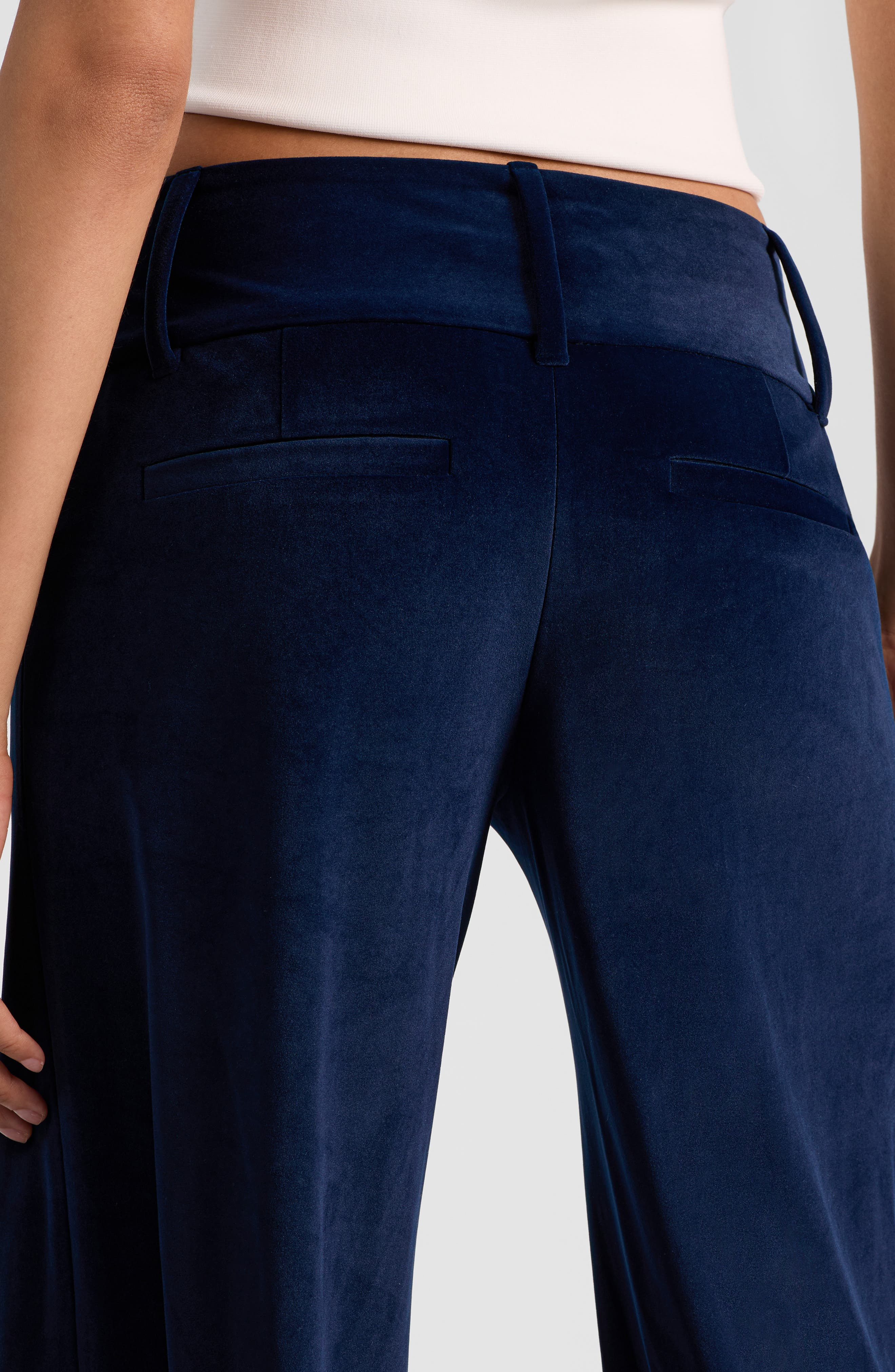 Alice + Olivia Olivia Velvet Low Rise Flare Leg Pants in Dark Midnight Blue at Nordstrom - 3