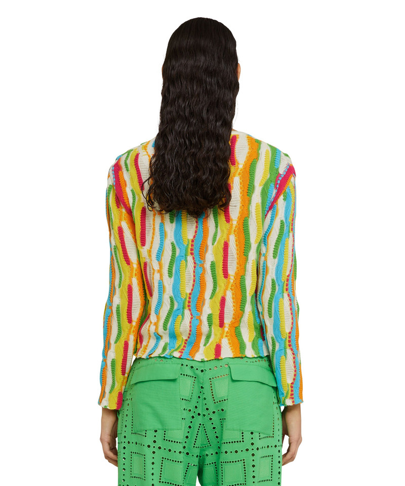 MSGM Cotton knit crewneck sweater with multicolor ruffles outlook