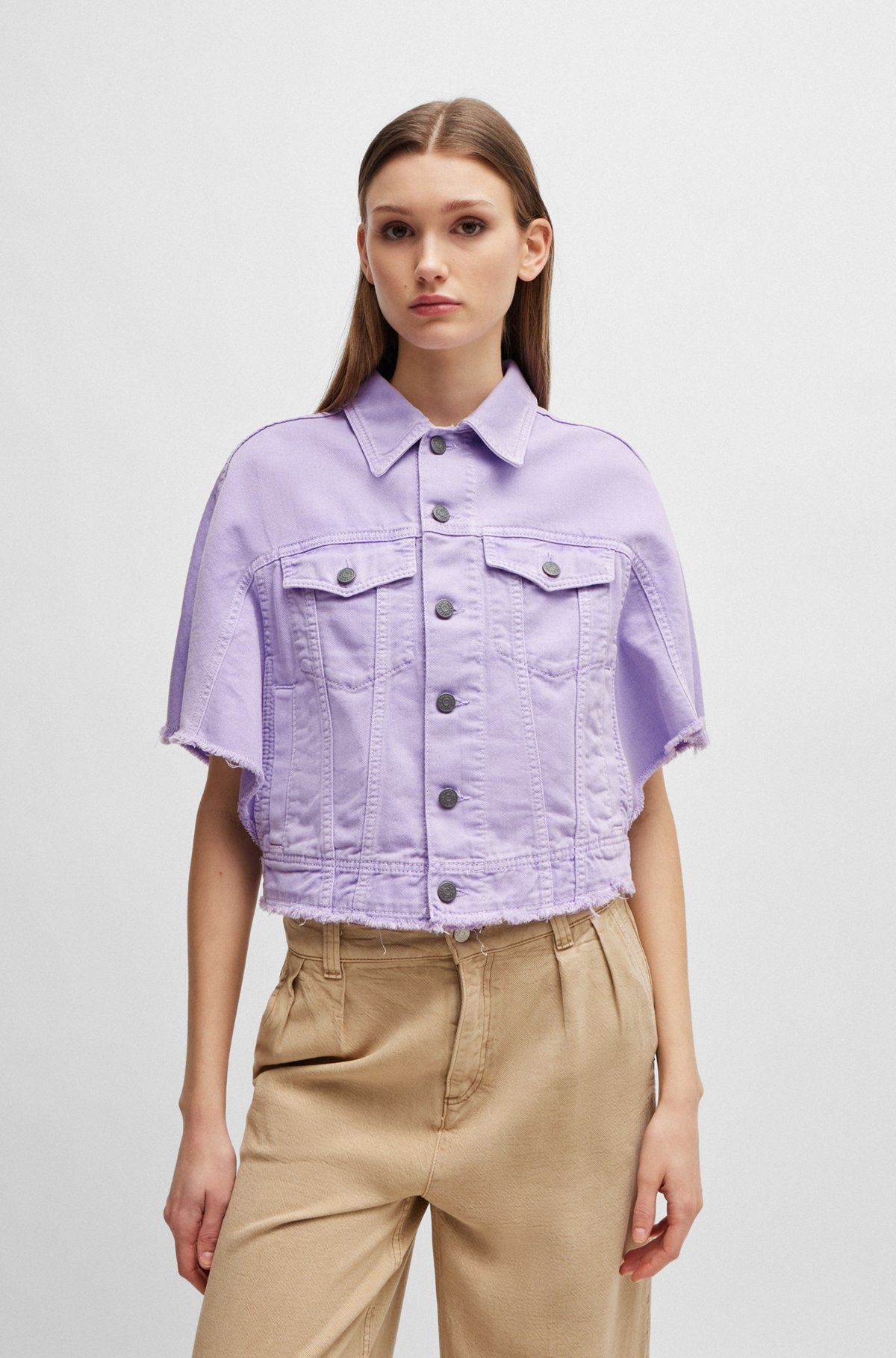 SHORT-SLEEVED JACKET IN COTTON DENIM - 2