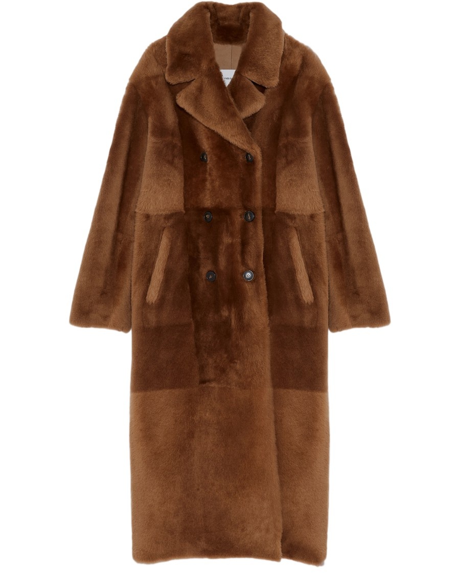 Reversible double-breasted shearling coat