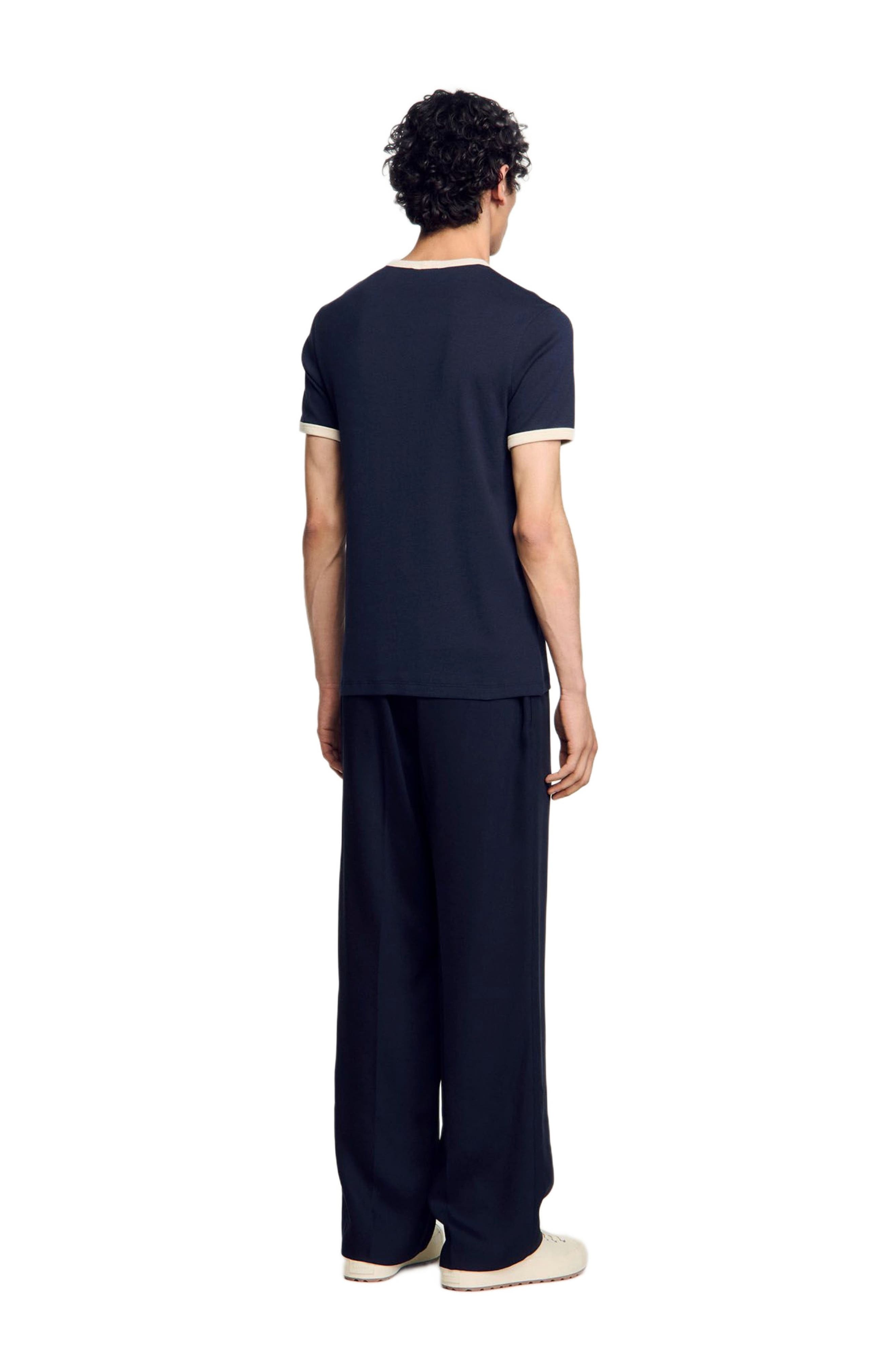 SANDRO Two-tone patch T-shirt in Navy Blue at Nordstrom - 2