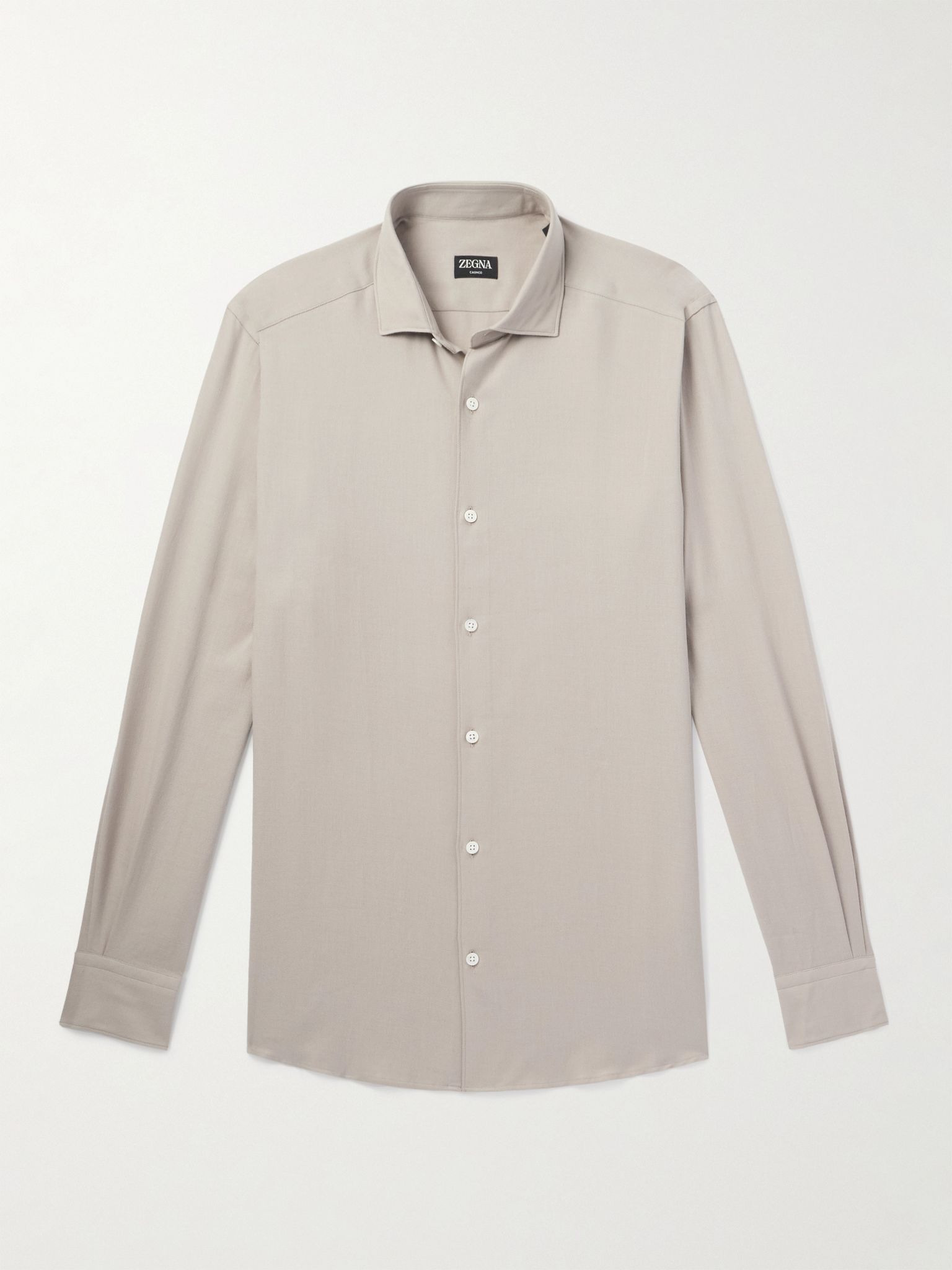 Cutaway-Collar Cotton and Cashmere-Blend Twill Shirt Beige - 1