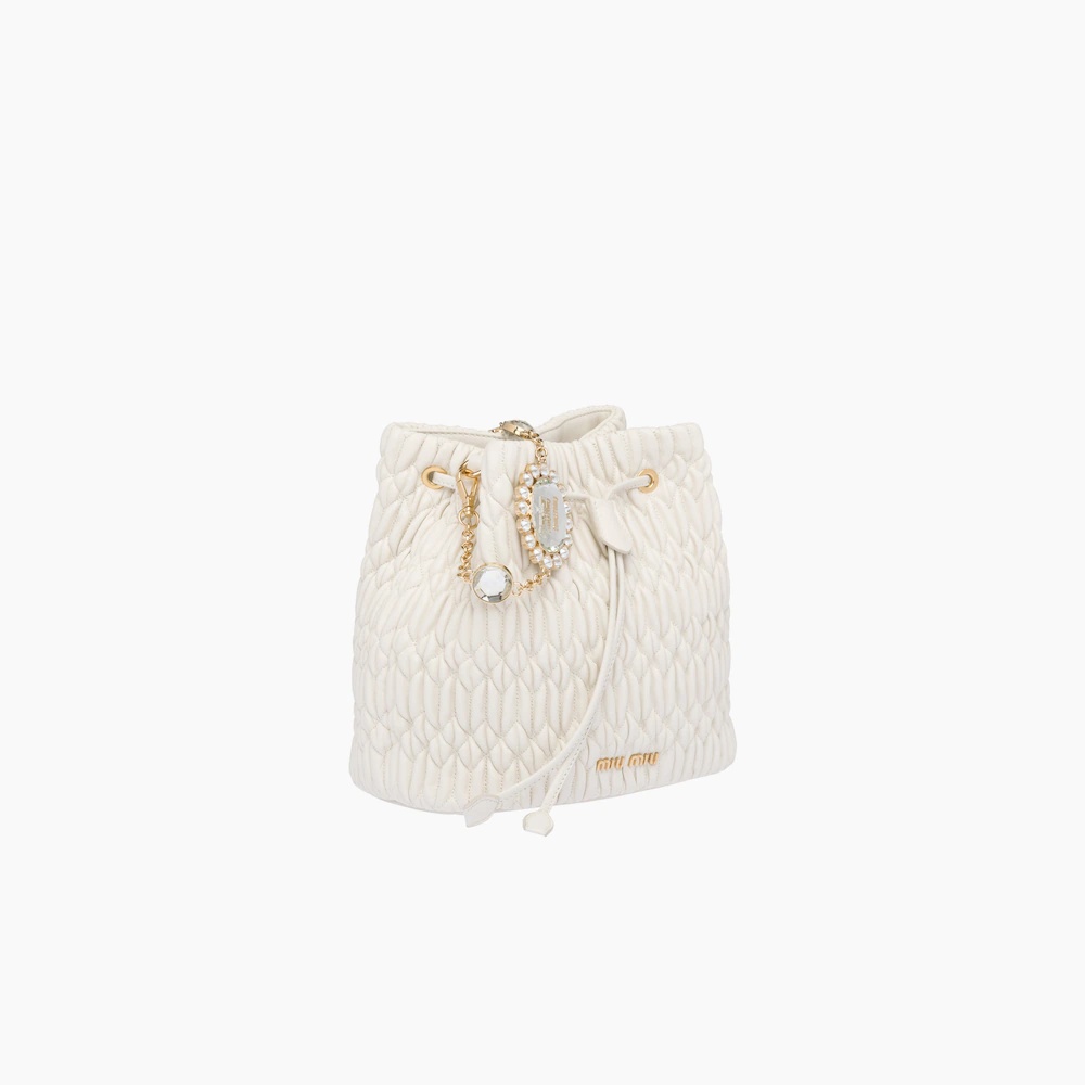 Miu Crystal Cloqué Nappa leather bucket bag - 4