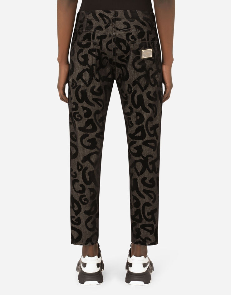 Loose stretch jeans with flocked DG print - 3