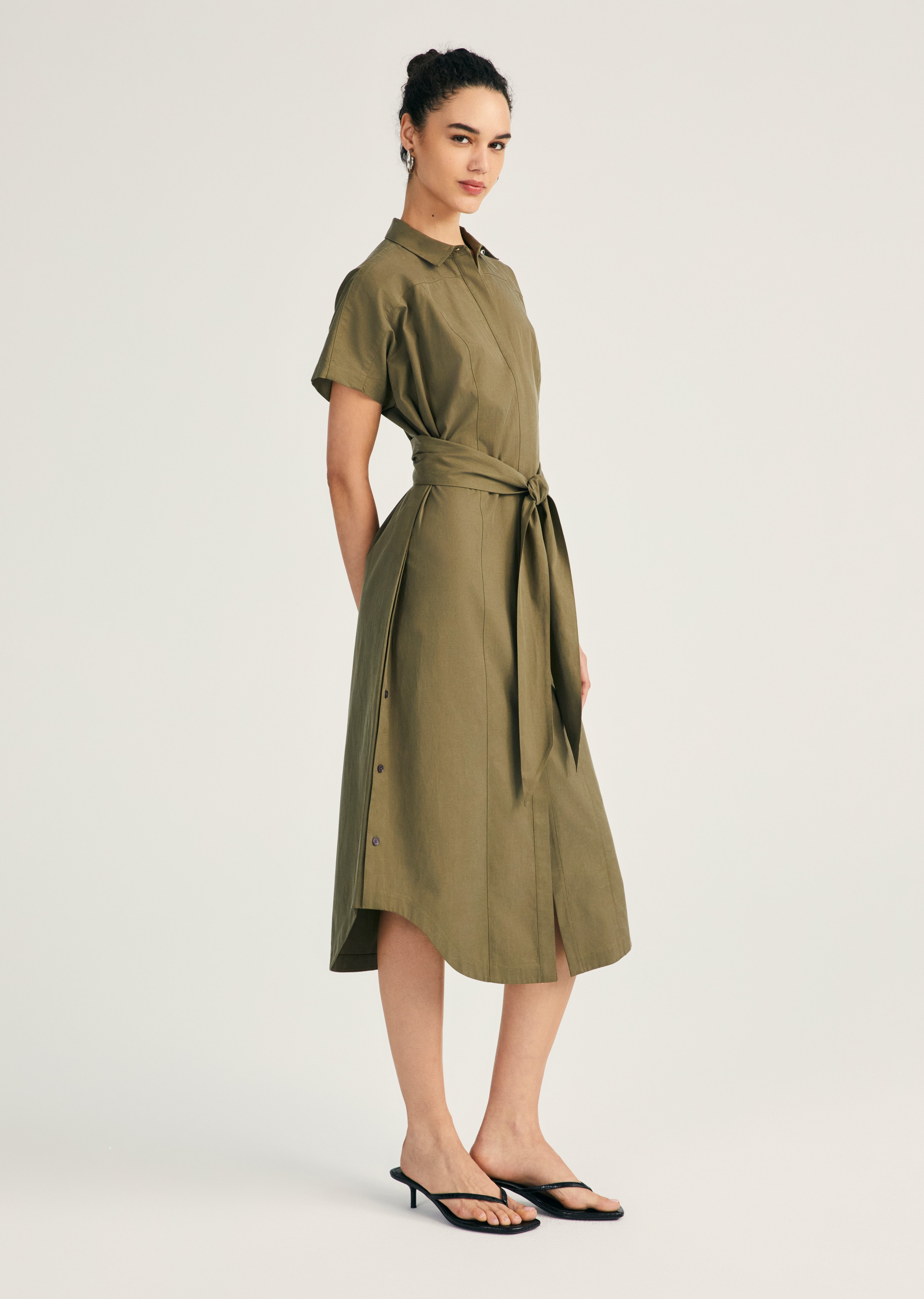MIKALA SHORT SLEEVE BELTED SHIRT DRESS - 2