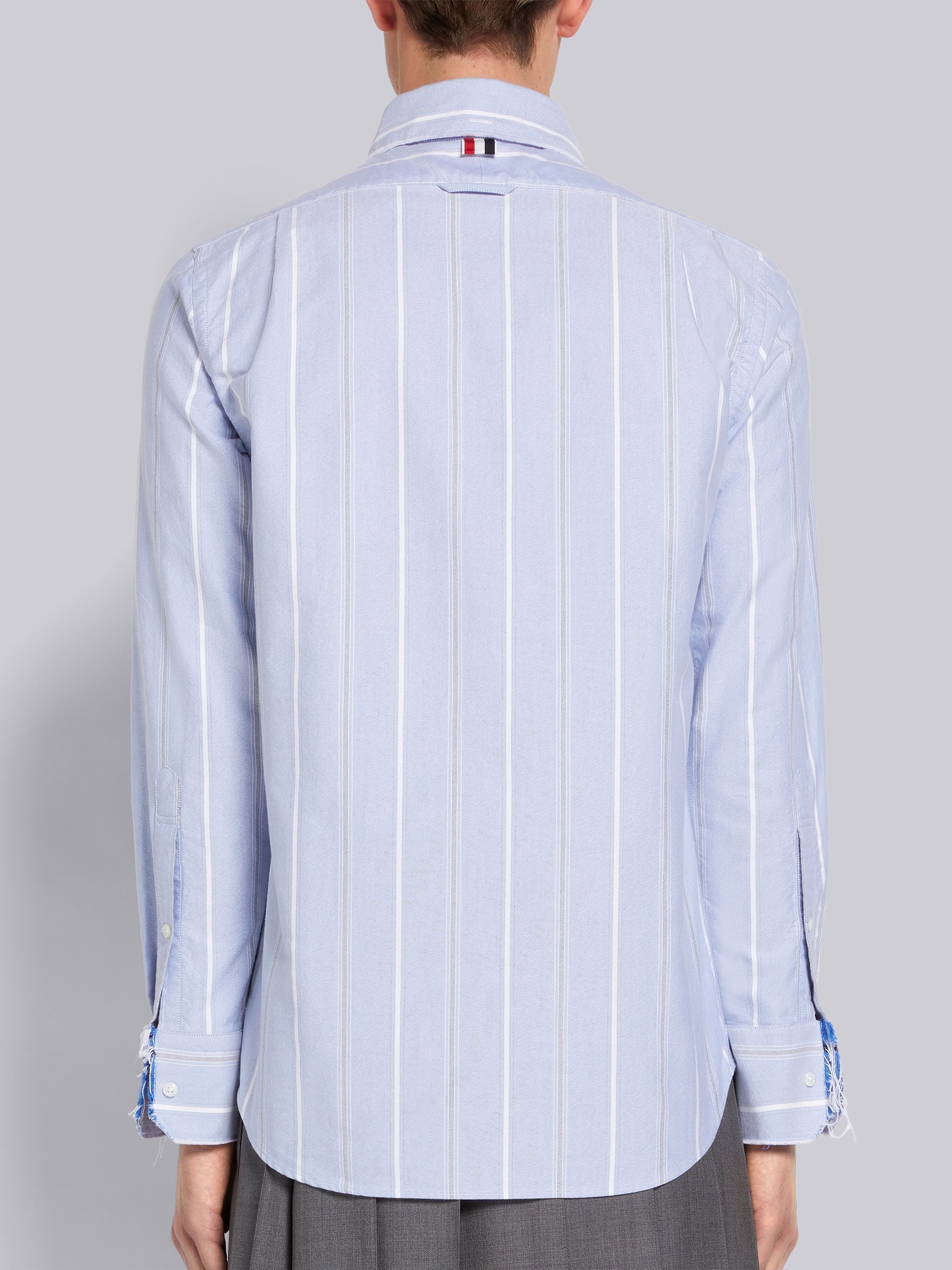 Blue Stripe Oxford Stripe Fray Edge Straight Fit Shirt - 4