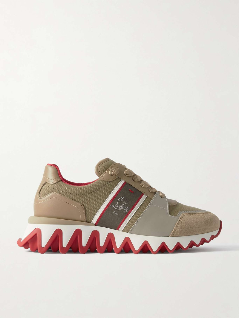 Nastroshark 40 embroidered grosgrain-trimmed suede, canvas and leather sneakers - 1
