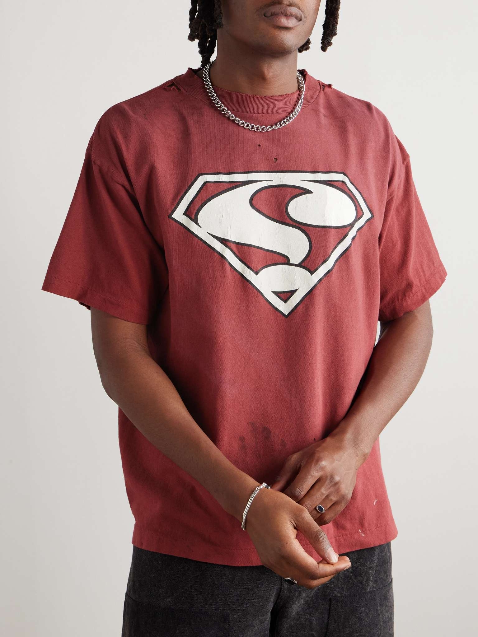 Saint Superman Distressed Paint-Splattered Printed Cotton-Jersey T-Shirt - 3