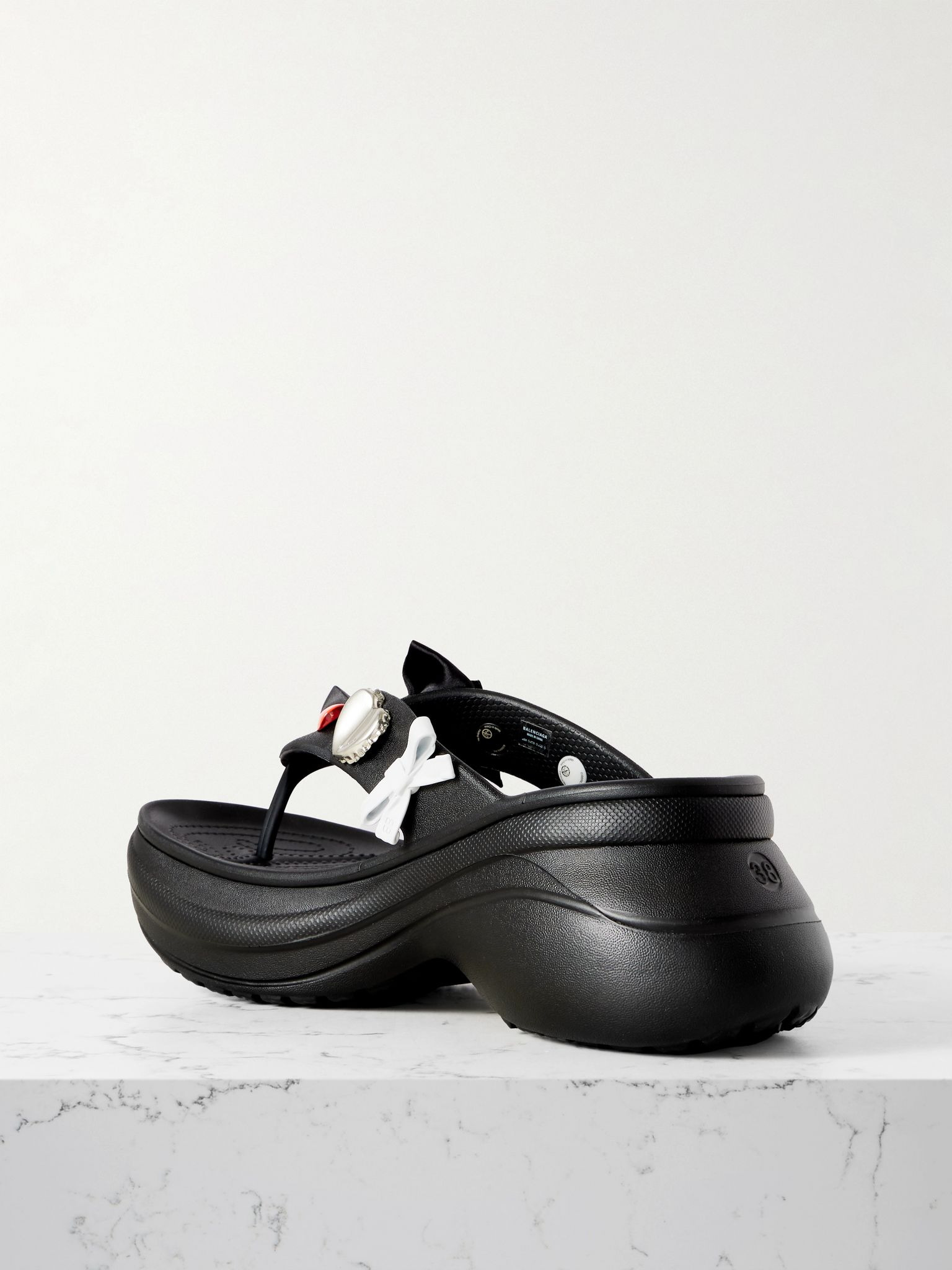 + Crocs™ embellished rubber platform flip flops Black - 3