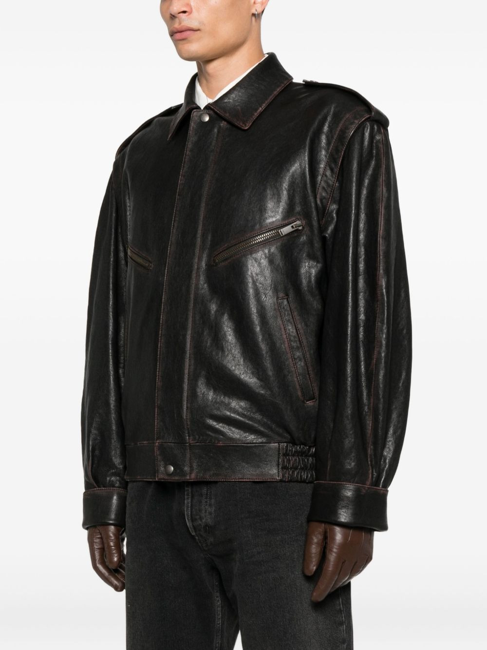 leather zip-fastening jacket - 3