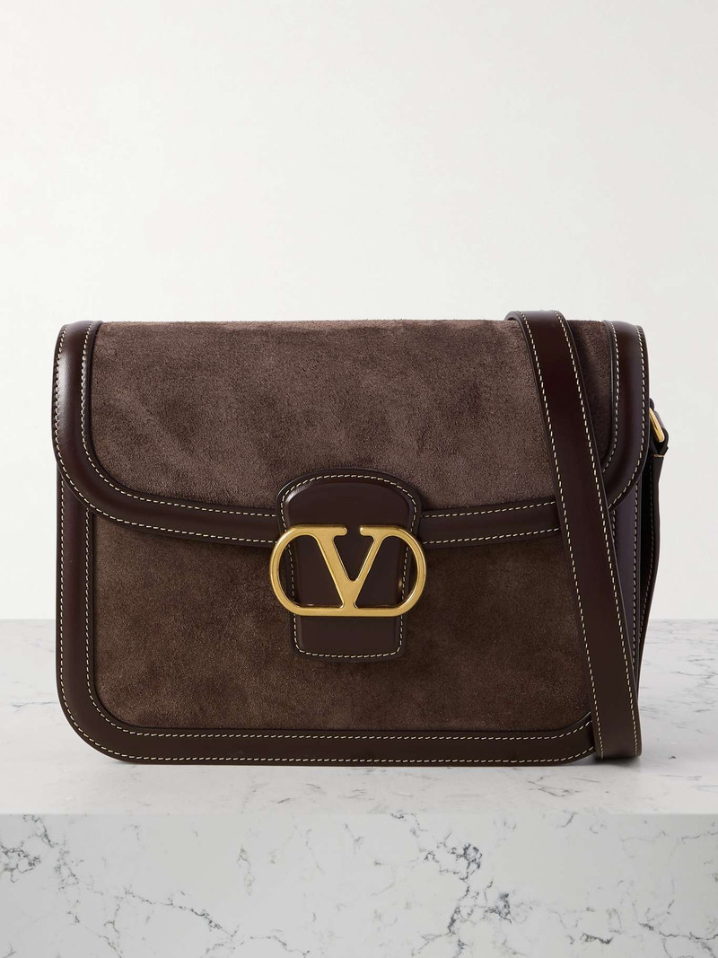 9to5 leather-trimmed suede shoulder bag Chocolate 1