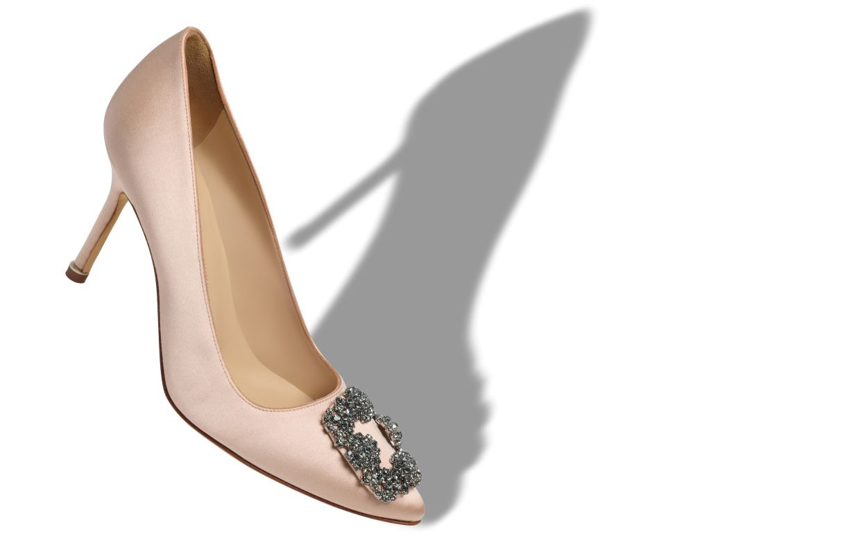 Beige Satin Jewel Buckle Pumps - 2