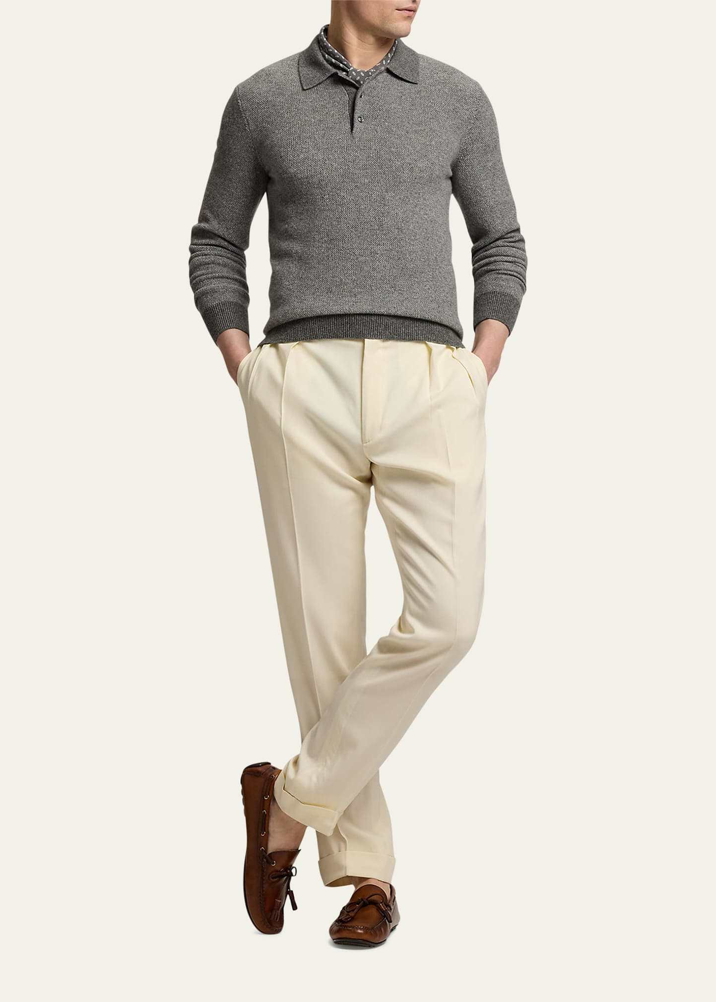 Men's Cashmere Long-Sleeve Polo Sweater - 2