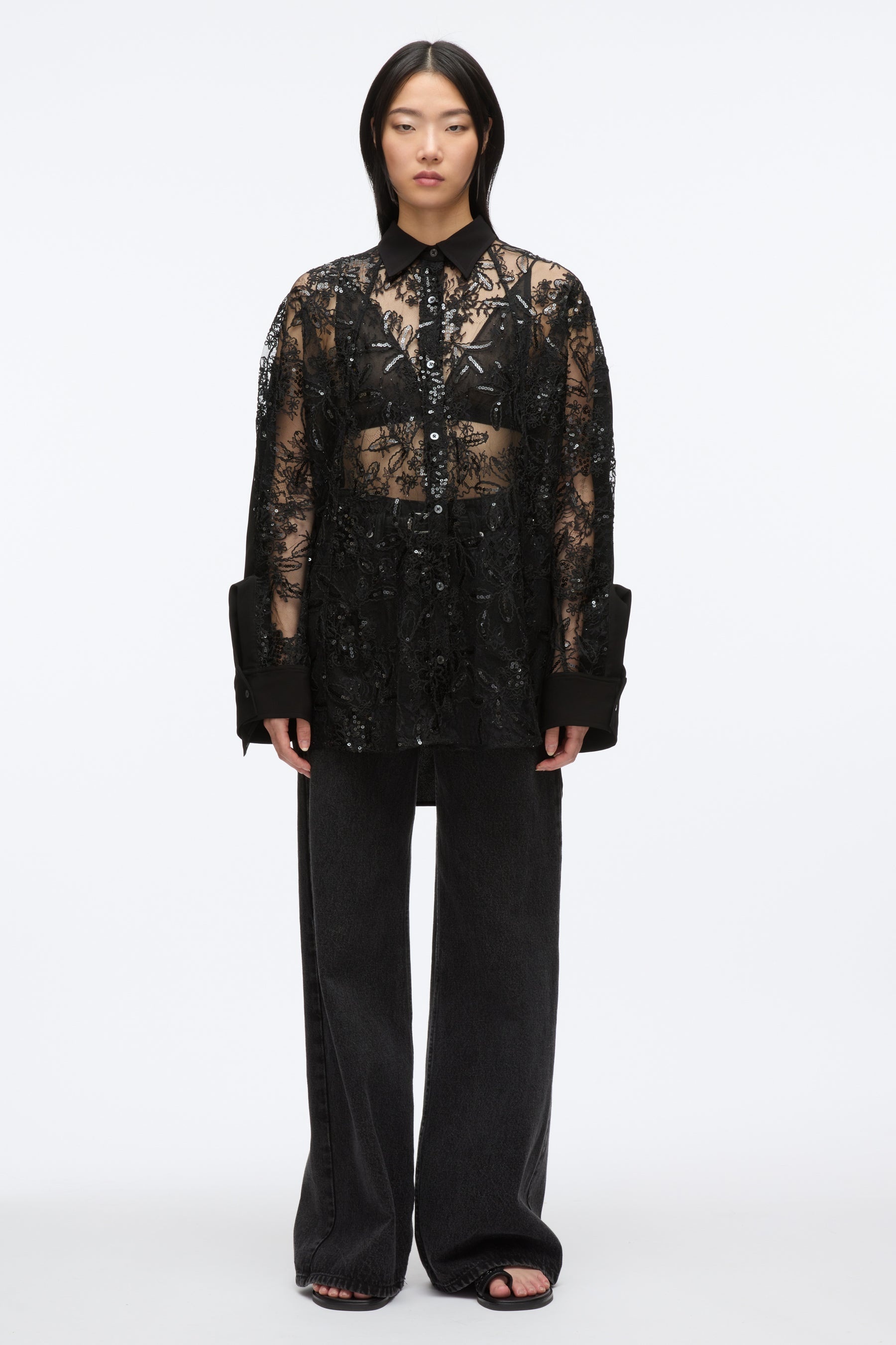Sequin Lace Oversized Shirt - 2