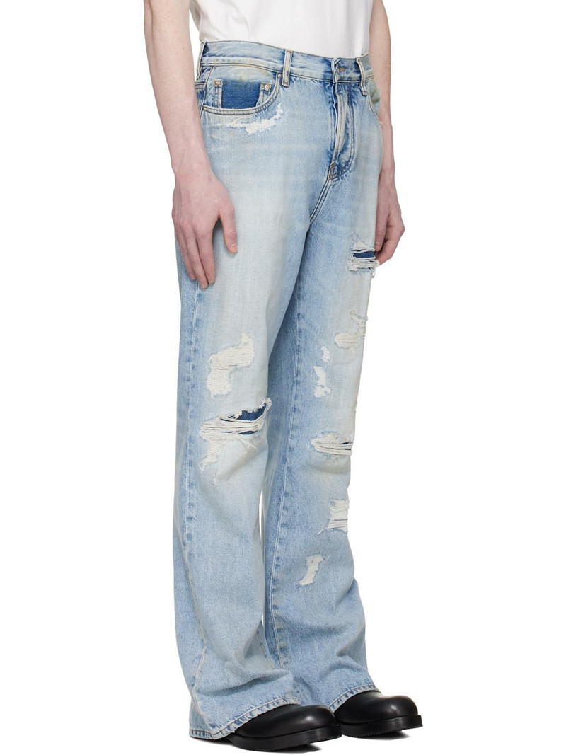 Blue Distressed Boot Cut Jeans 2