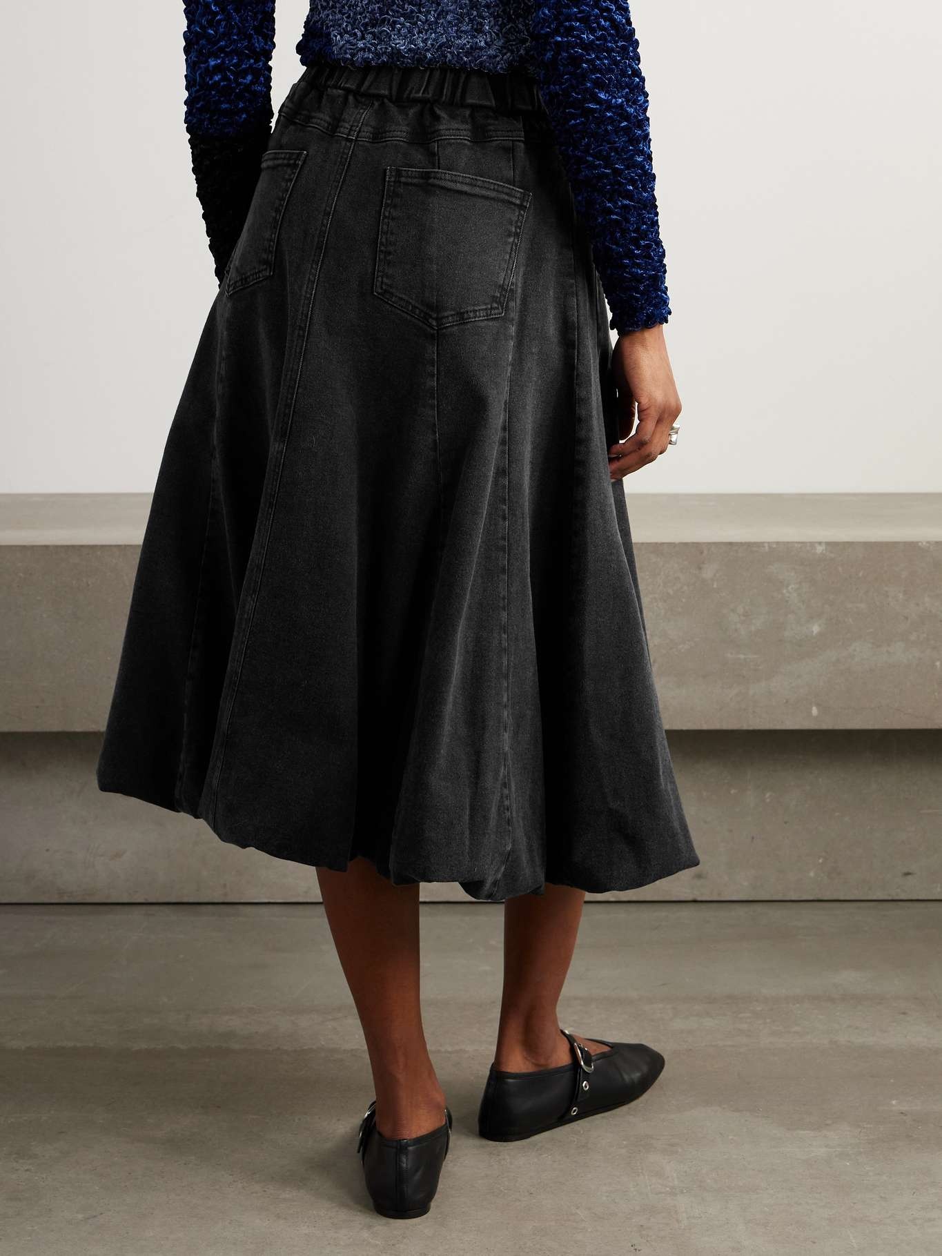 Elle paneled denim midi skirt Black - 3