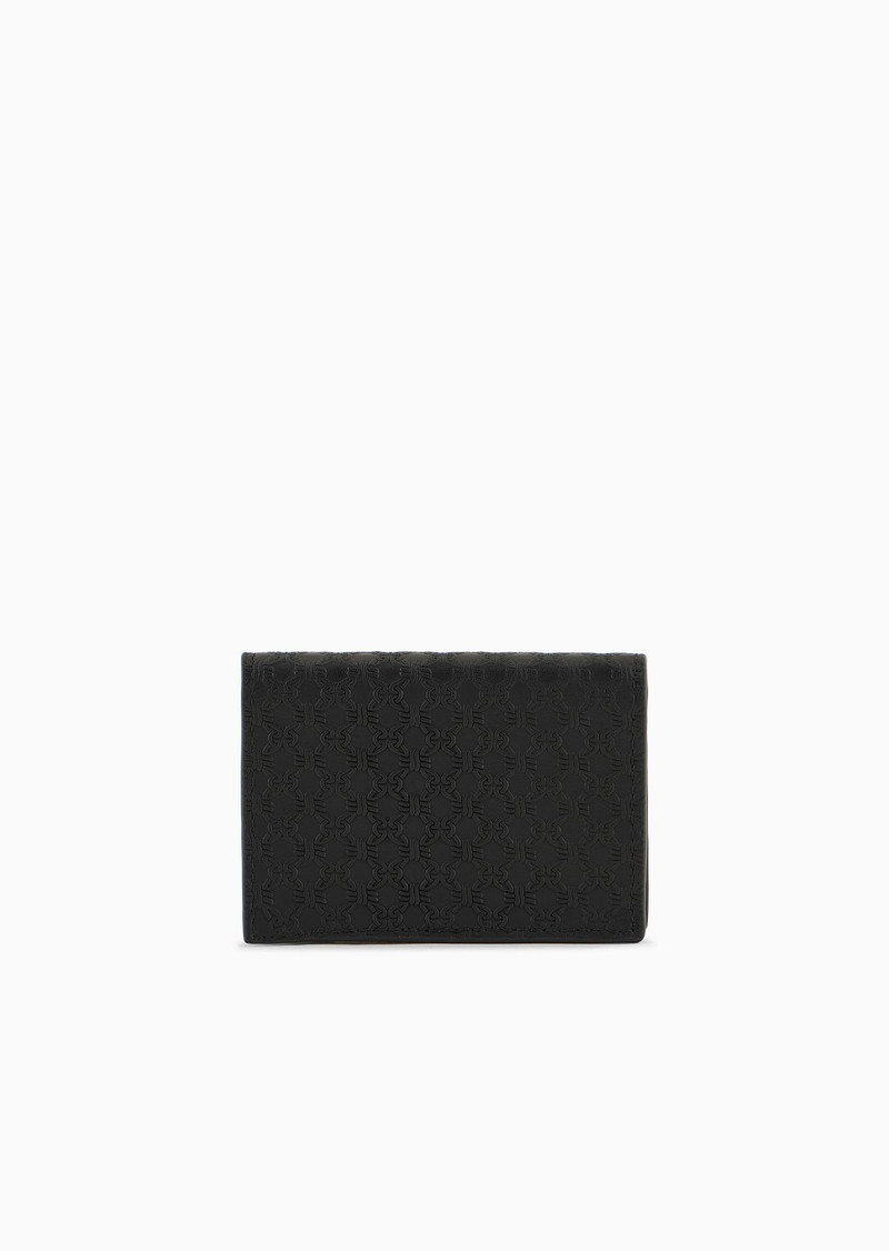 EMPORIO ARMANI Leather card holder with flap and all-over embossed pattern outlook