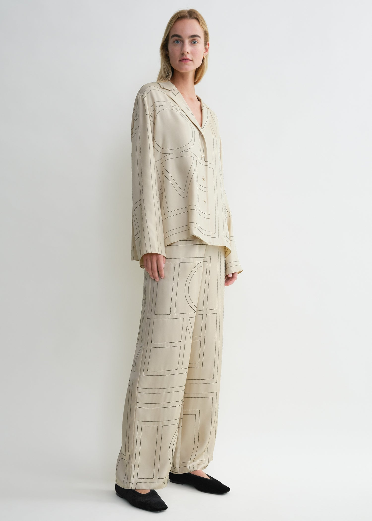 Monogram silk pj top ivory - 3