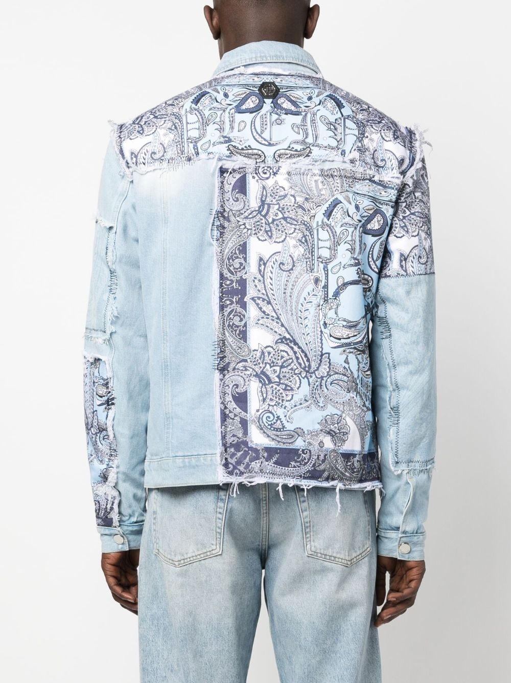 paisley bandana-print denim jacket - 4