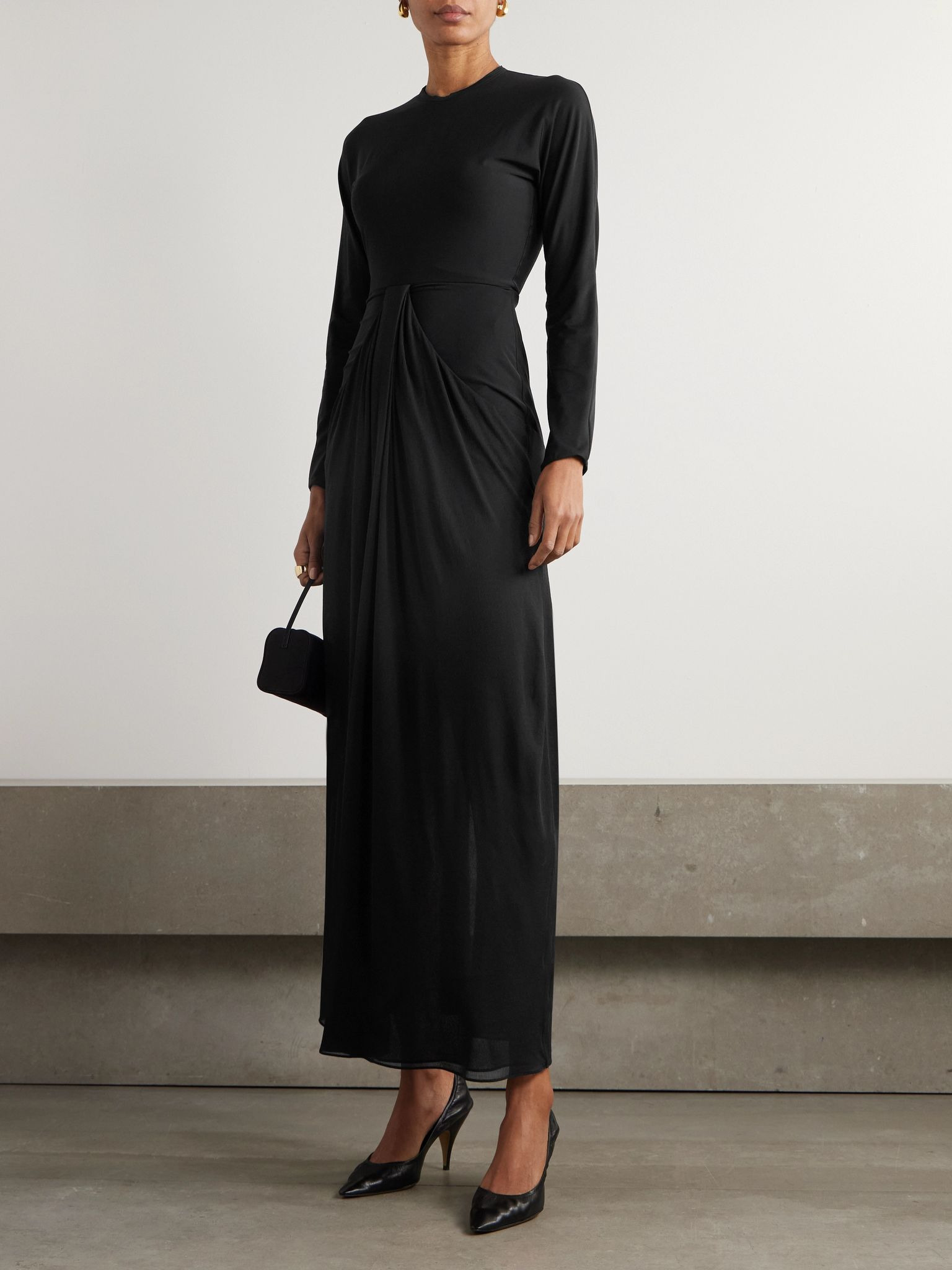 Anselm draped crepe-trimmed jersey gown Black - 2